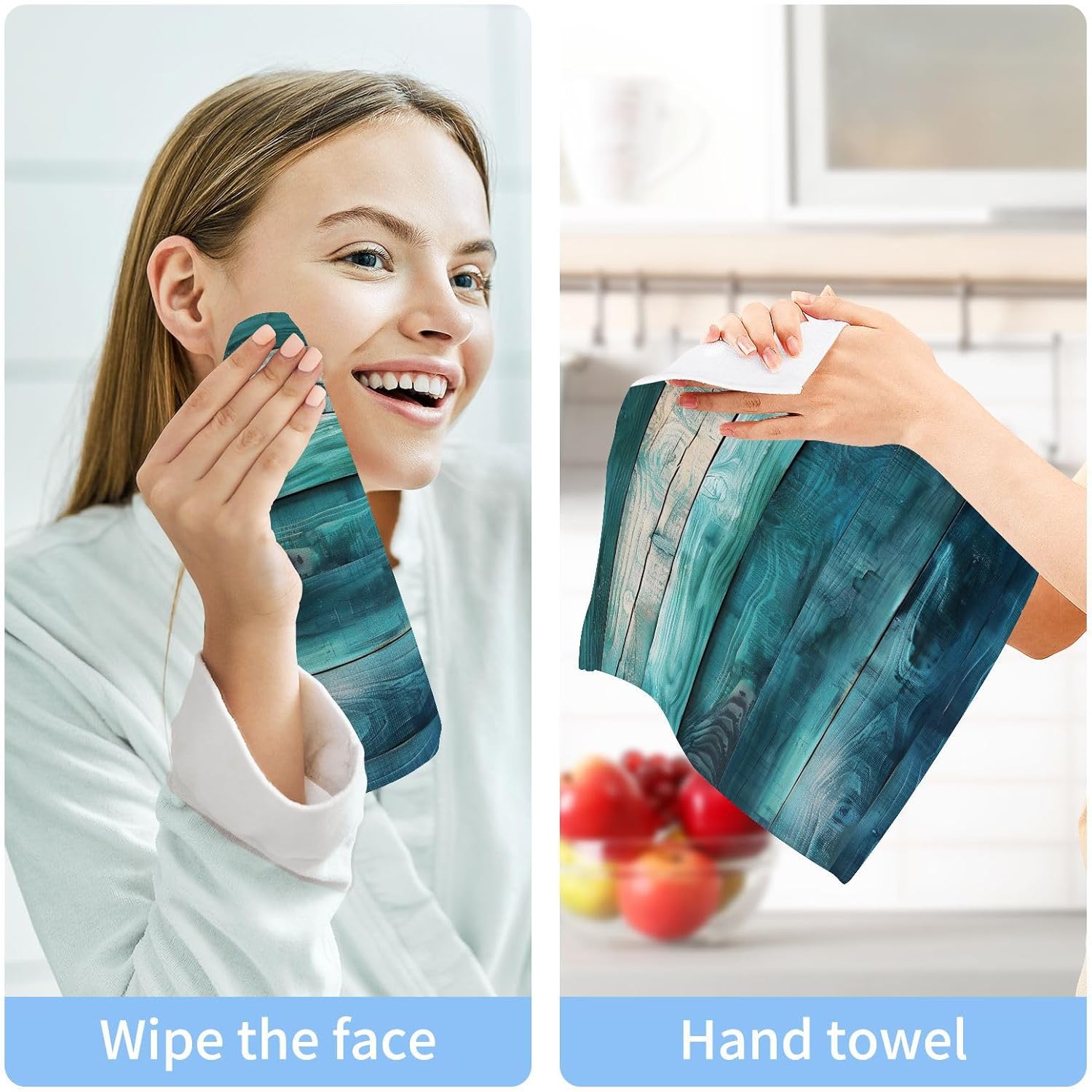 YETTASBIN Teal Green Washcloth Set 2pk Soft Reusable Face Towels
