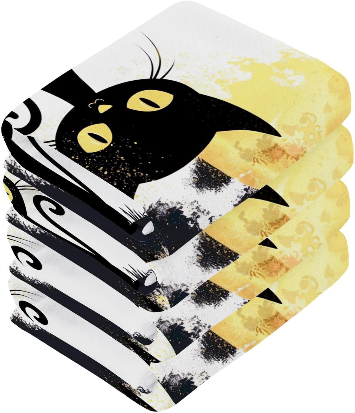 Spooky Halloween Cat Washcloth Set - Soft Absorbent Reusable Fingertip Towels