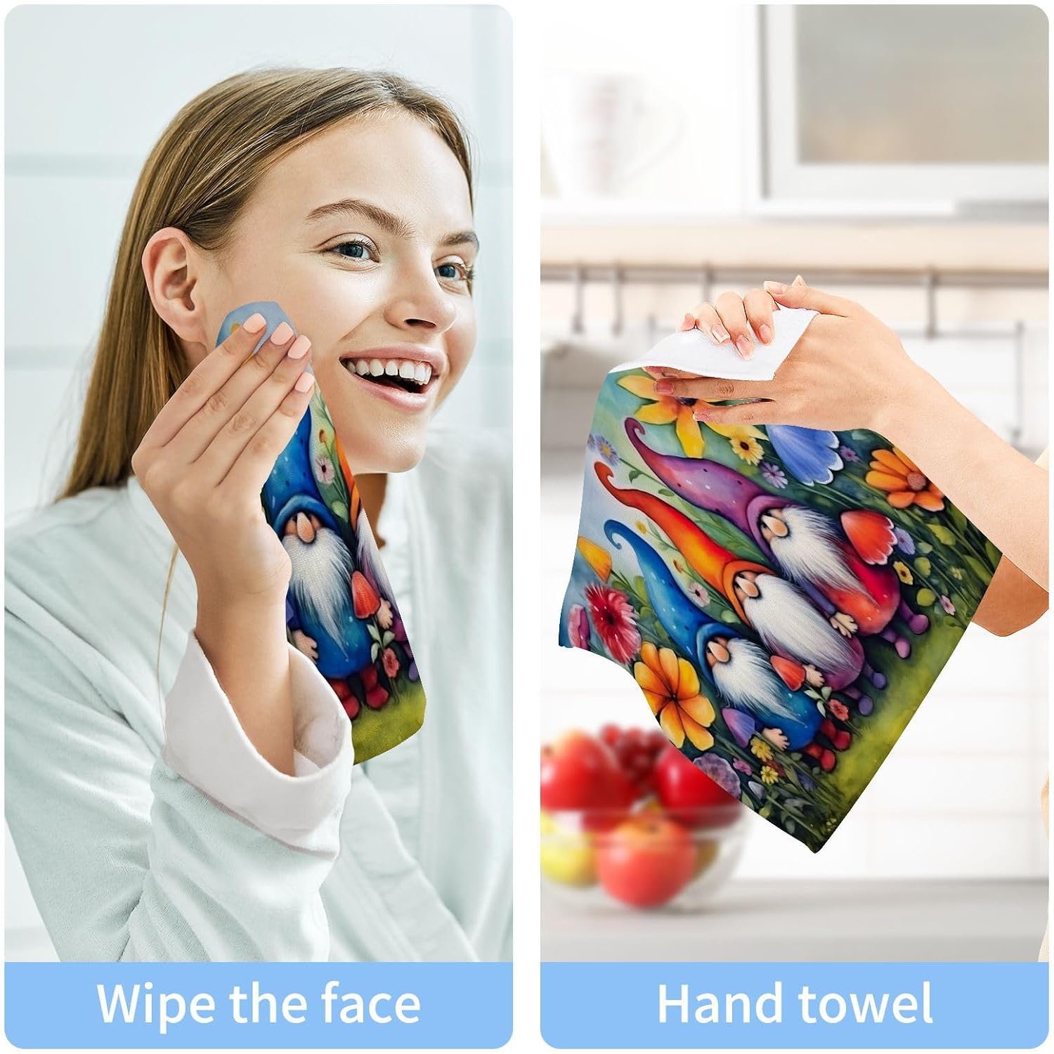 Flower Gnome Washcloth Set Reusable Soft and Absorbent