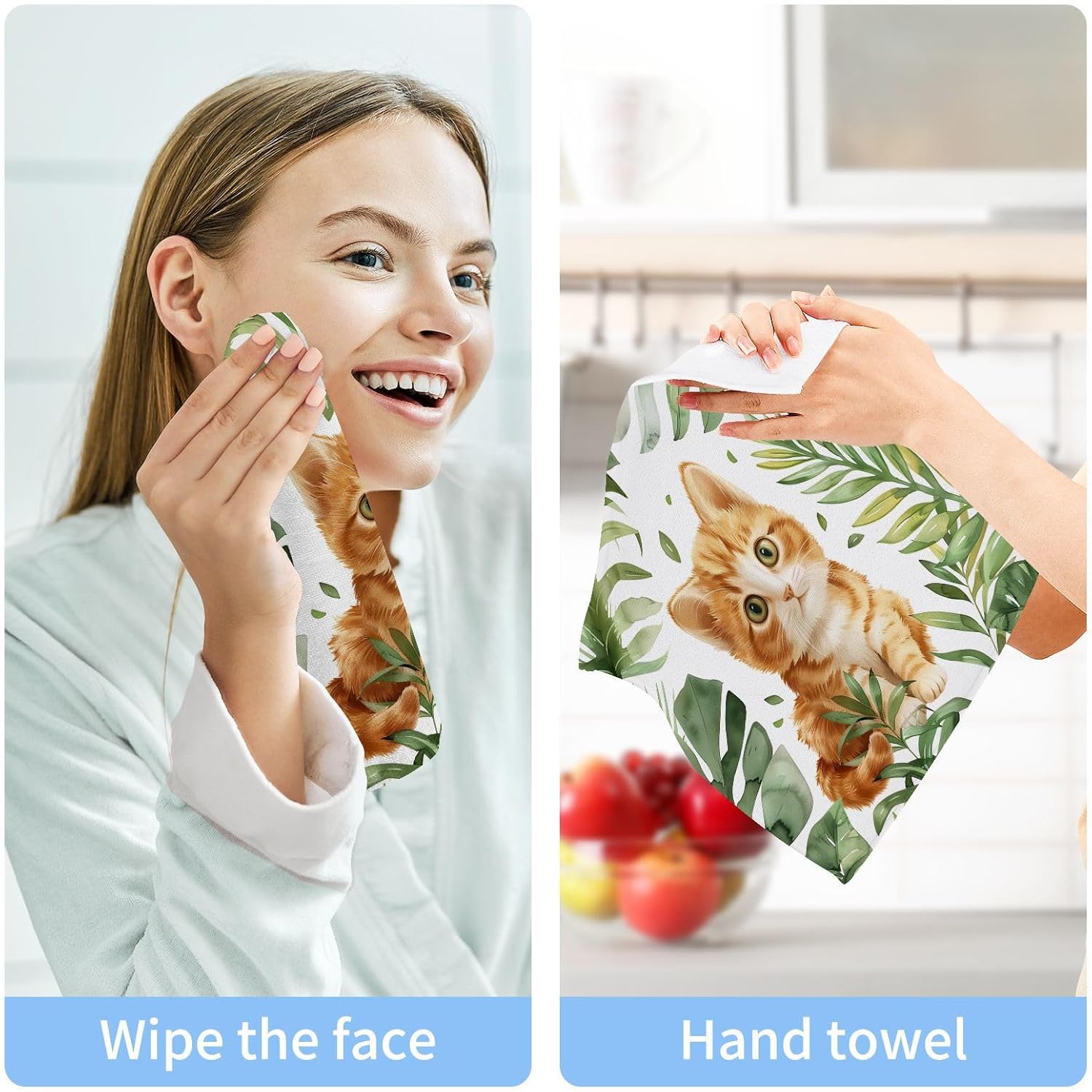 YETTASBIN Cat Leaves Washcloth Set 2-Pack