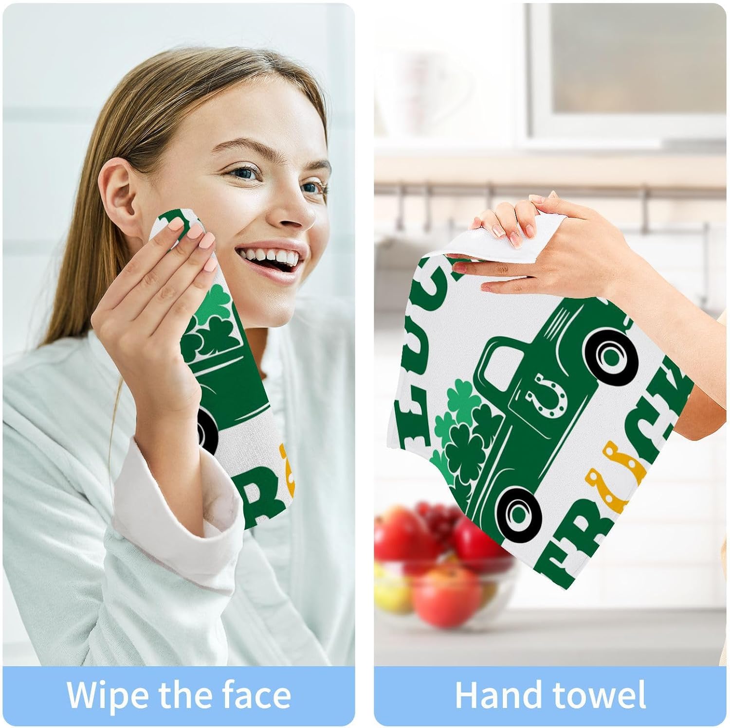 St Patrick Day Truck Washcloths 2 Pack Soft Absorbent Cotton Towels