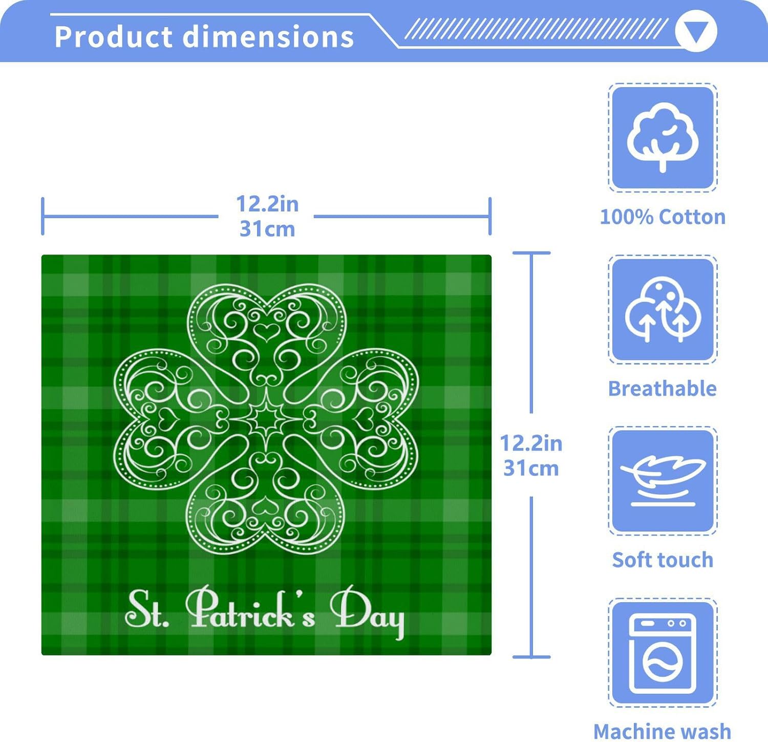 St Patricks Day Clover Washcloth 2-Pack Soft Reusable