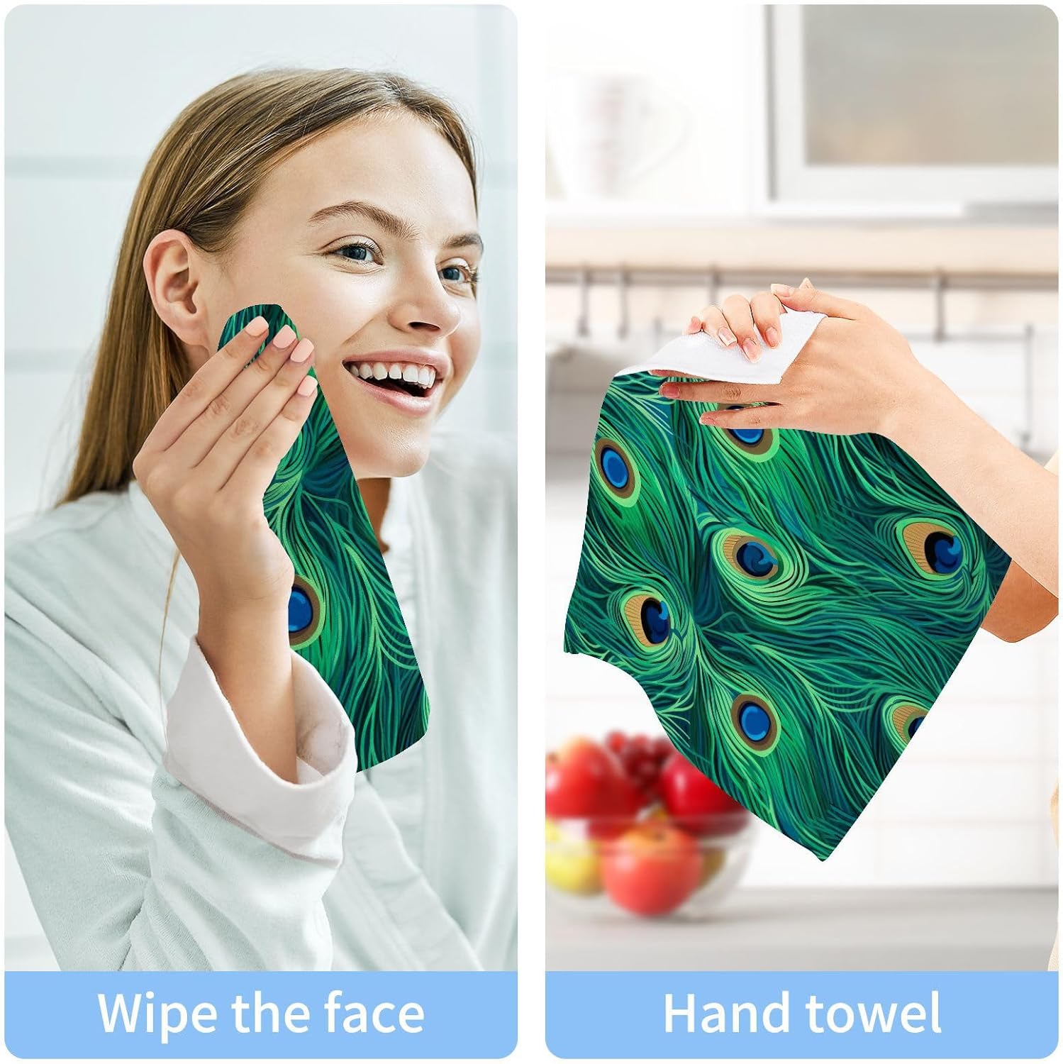 YETTASBIN Peacock Feather Washcloths 2 Pack 1