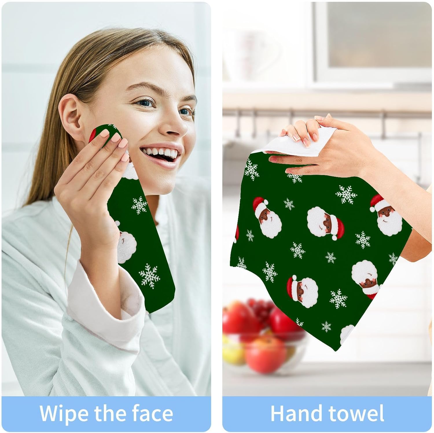 Christmas Santa Claus Washcloths 2 Pack Soft Cotton Towels