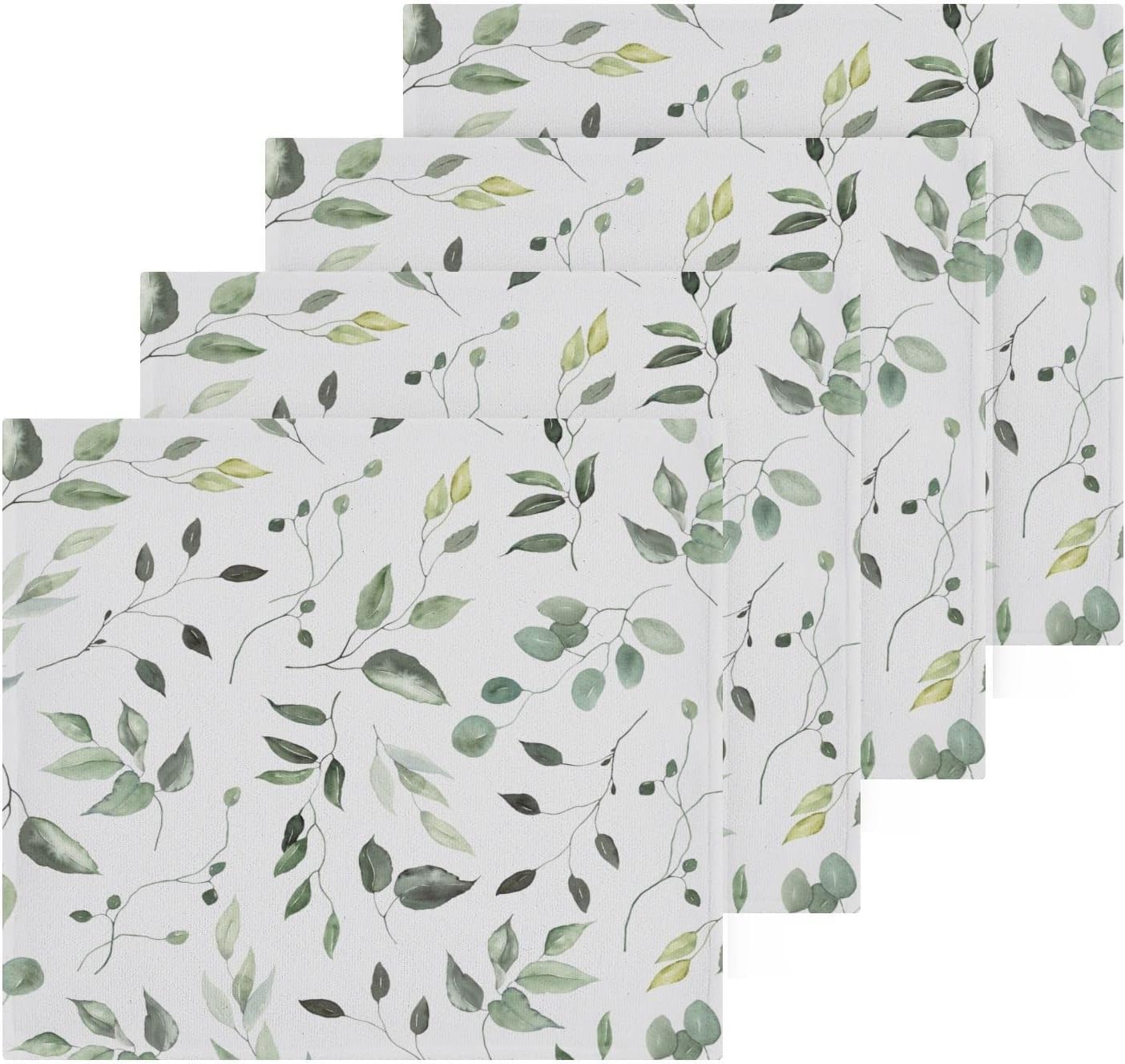 Kigai Green Leaves 12x12 Cotton Washcloth Set for Bathroom More
