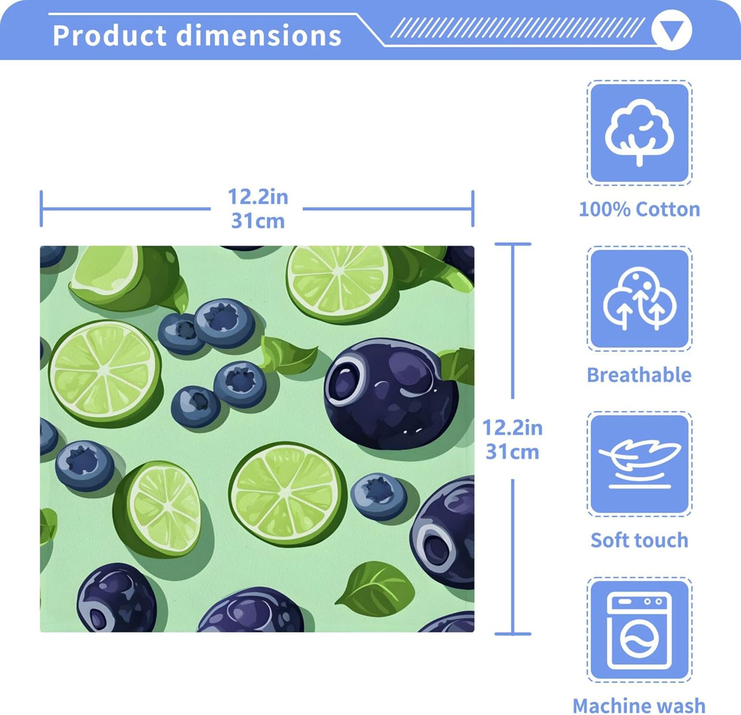 Xigua Blueberries Washcloths Set of 2 - 12x12 Inch
