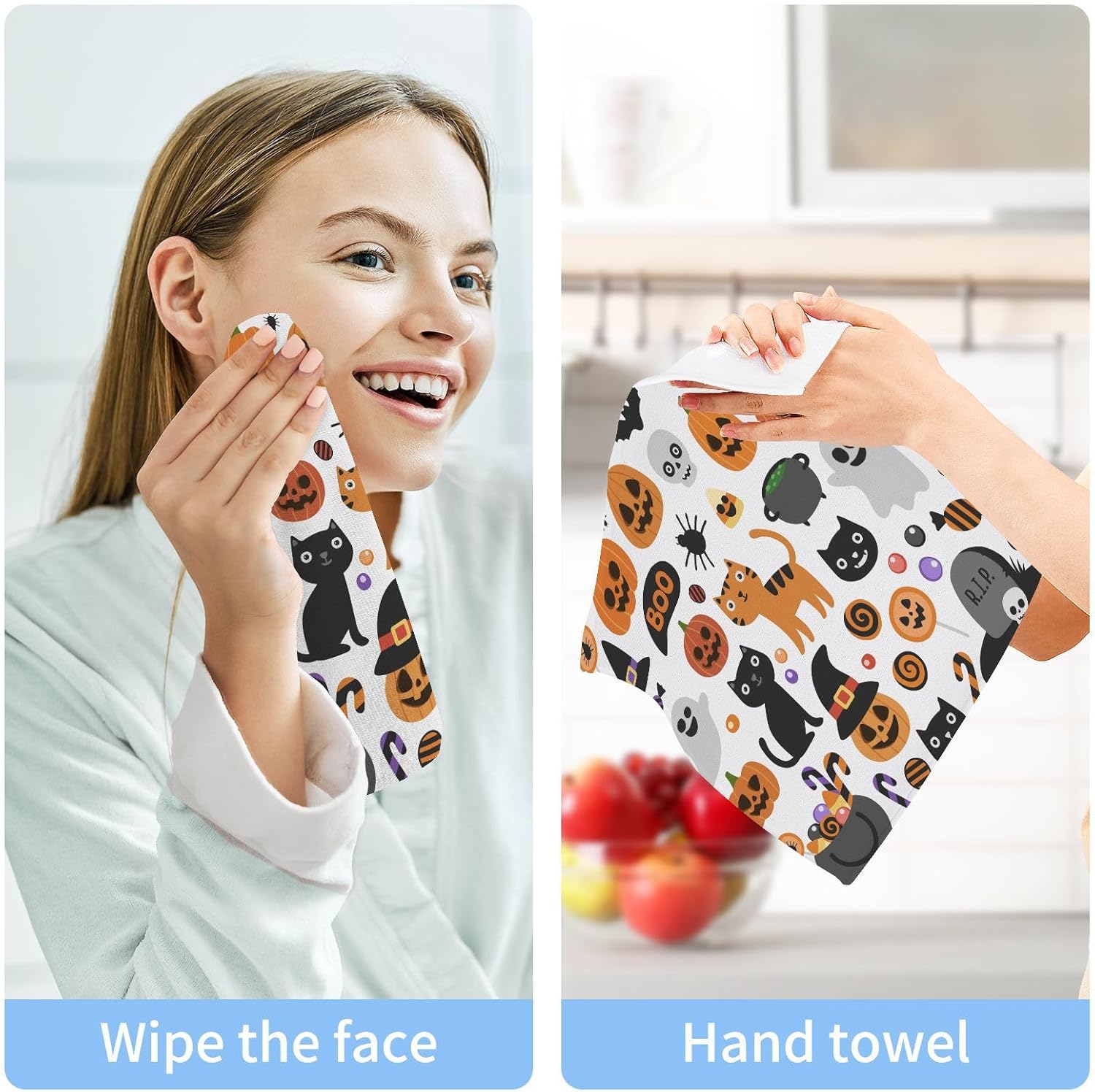 Cat Face Washcloth for Halloween 12x12in