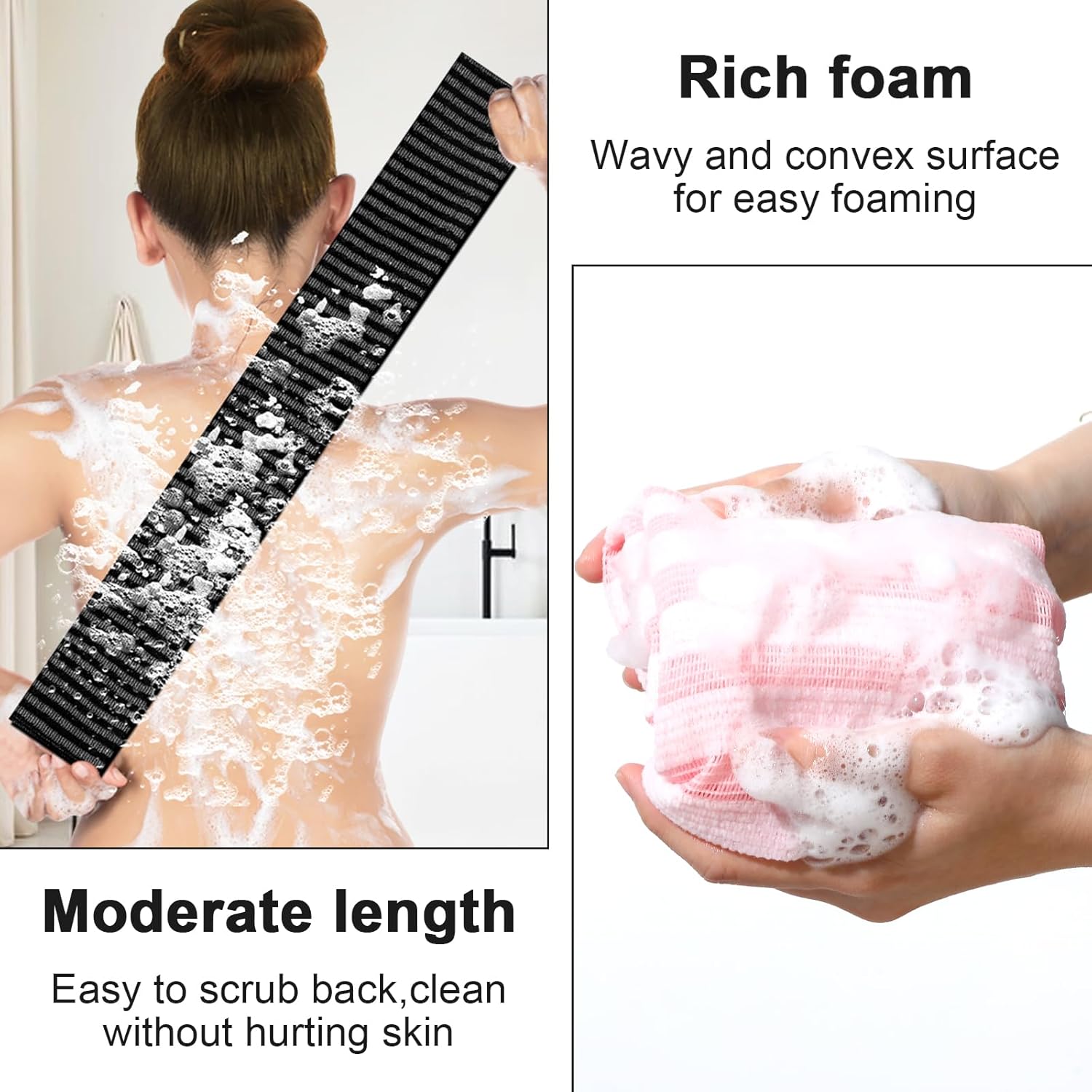 2pcs Exfoliating Washcloth Shower Towel - Black and Pink