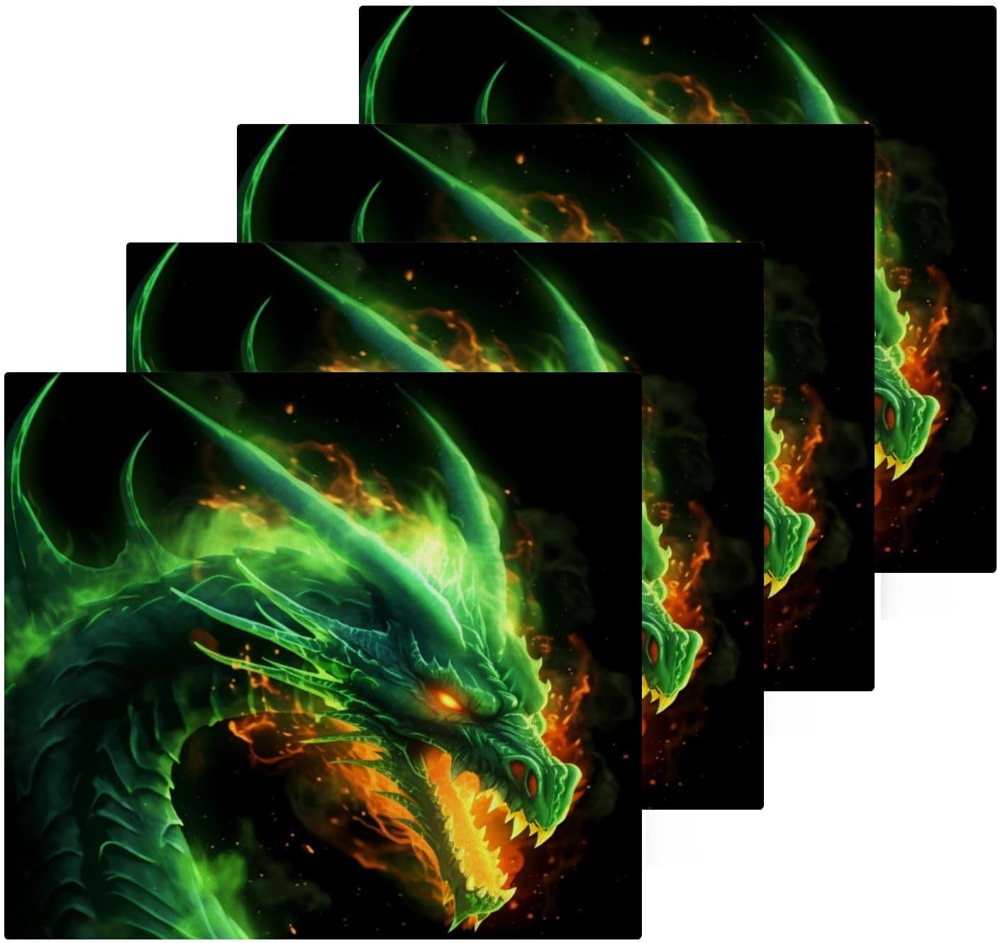 Green Fire Dragon Washcloth Set 2 x 12x12 inch Soft Cotton Face Towels