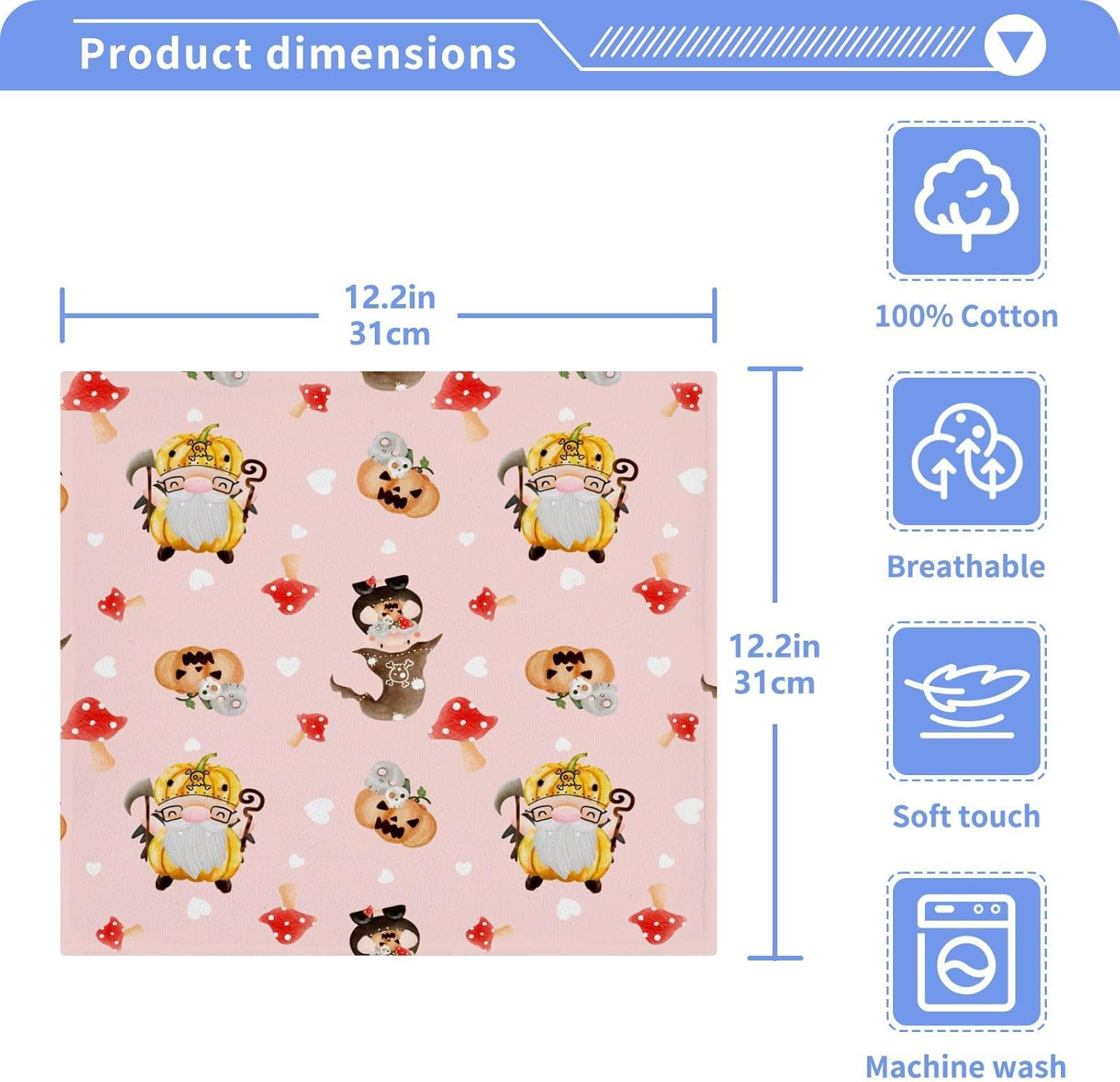 Halloween Gnome Washcloths - Soft Absorbent Reusable Face Towels