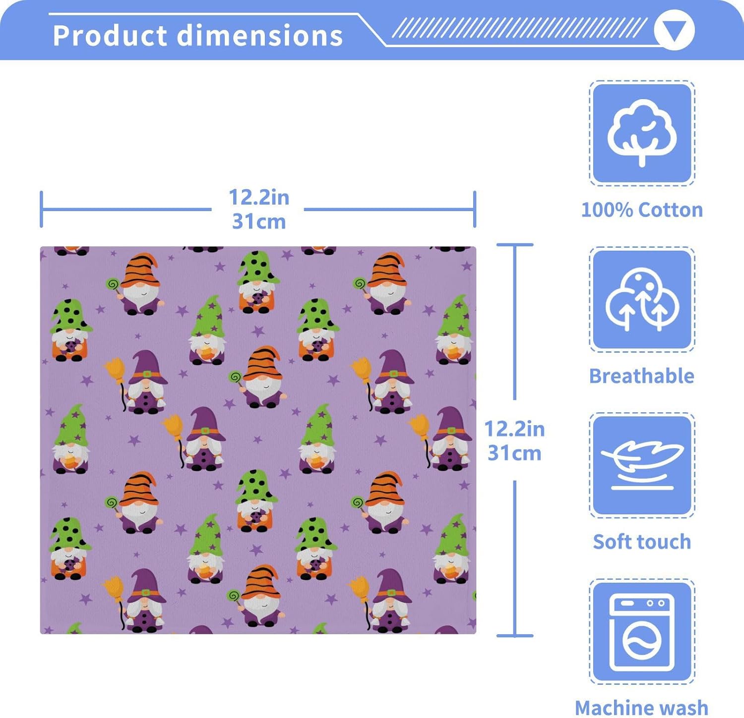 Halloween Gnome Washcloth Set 12x12