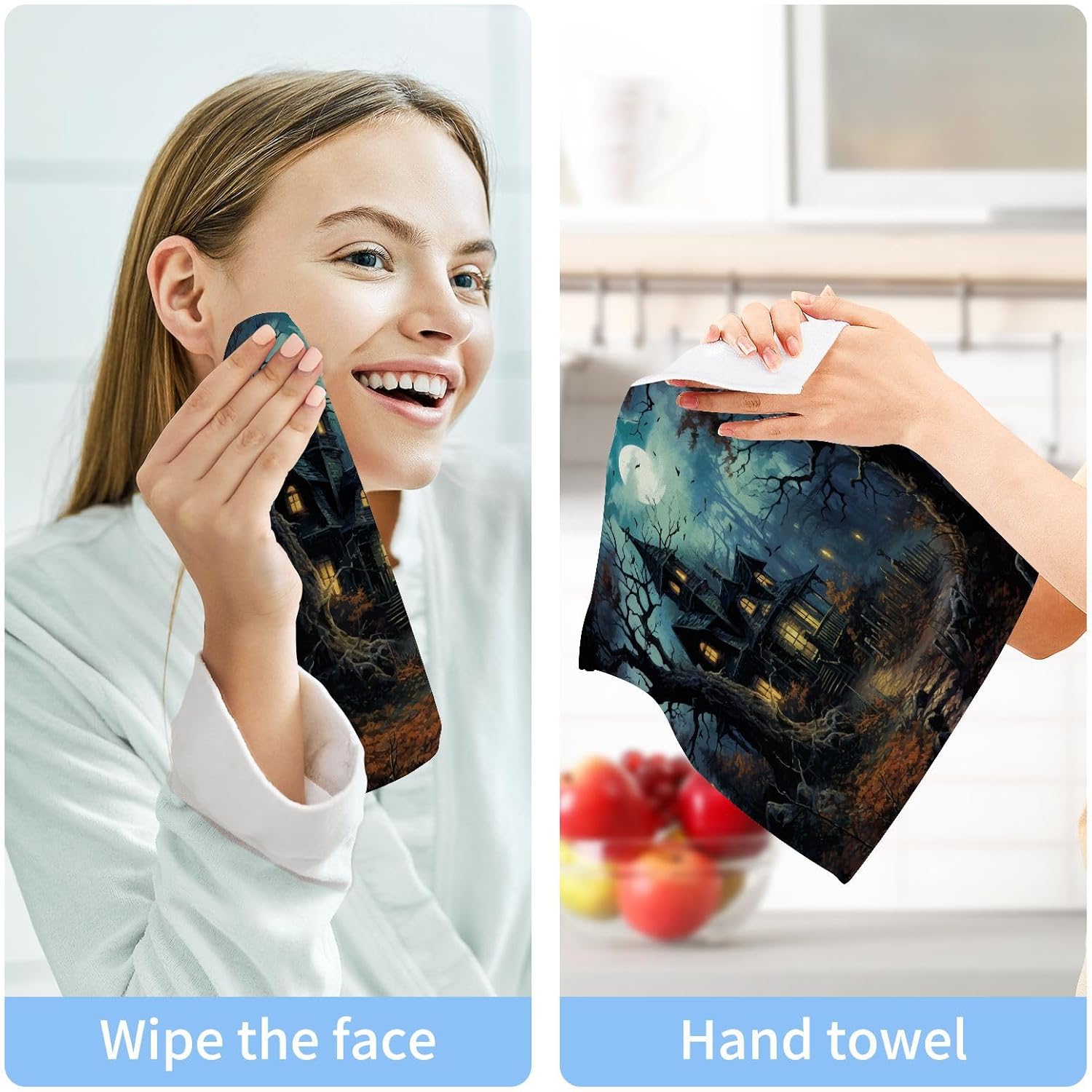 YETTASBIN Halloween Castle Washcloths 2 Pack