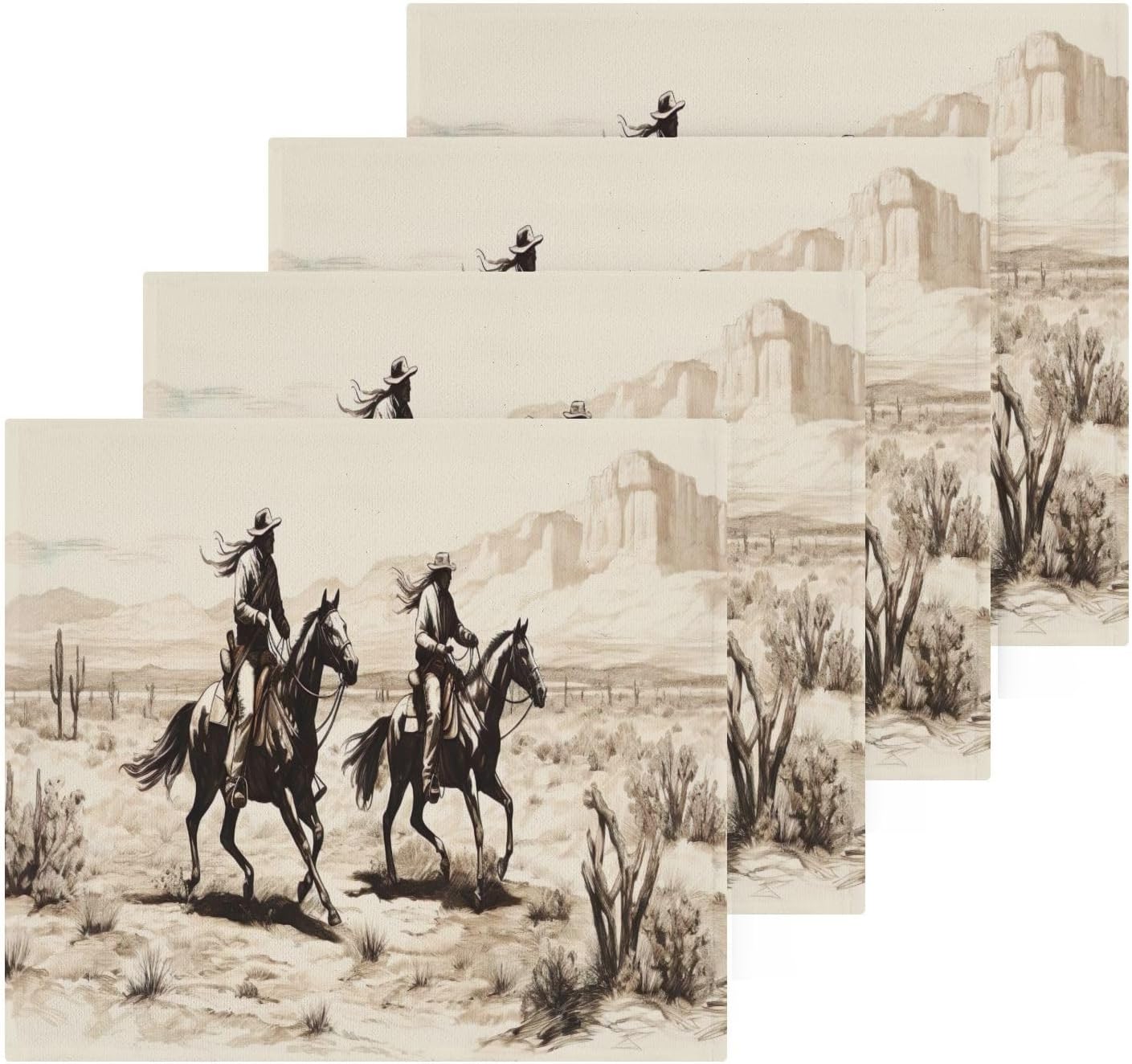 Desert Cowboy Washcloth Set 12x12 Soft Cotton Face Towels