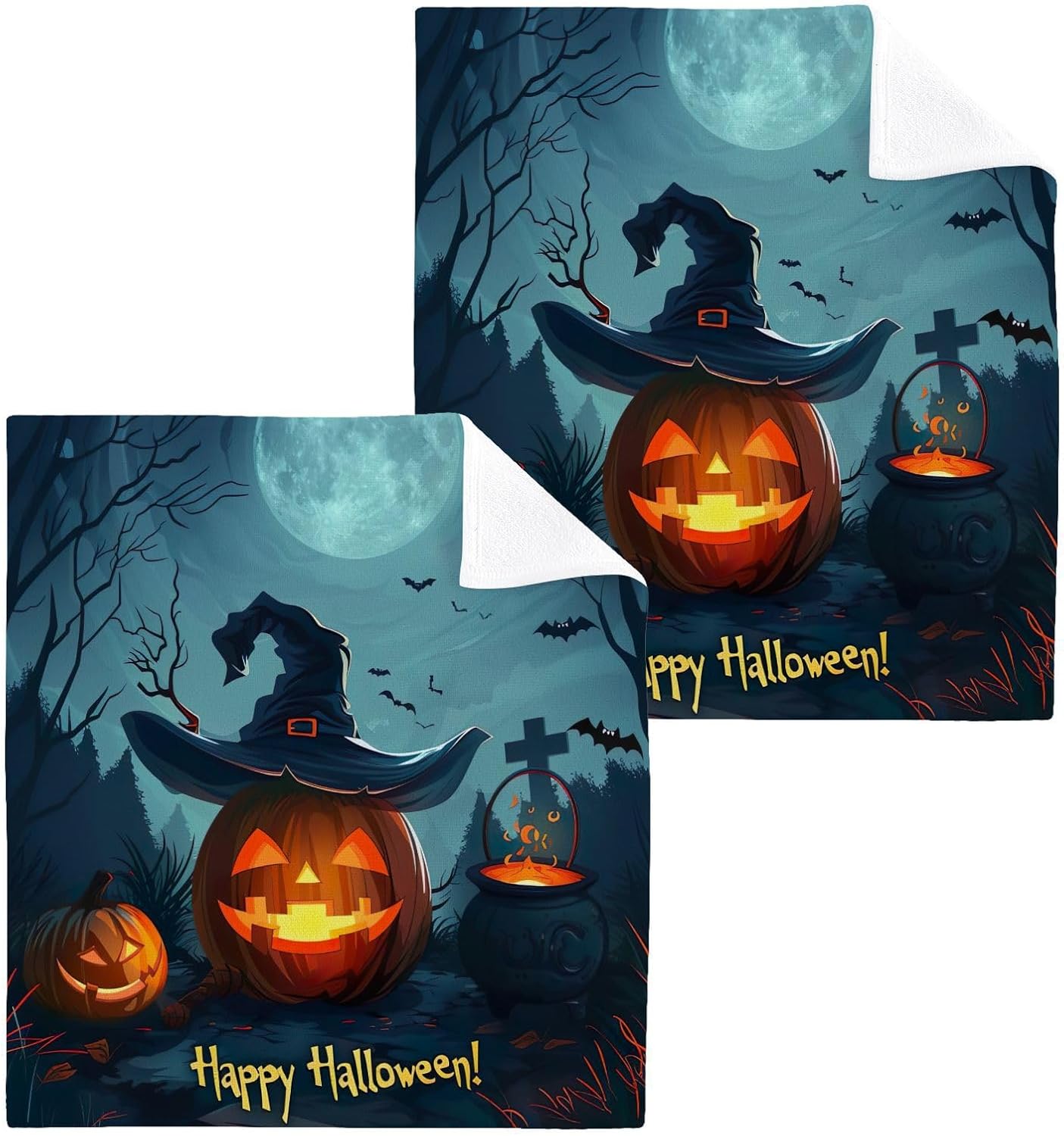 Halloween-Friendly pumpkin face towel 12x12-inch soft absorbent washable