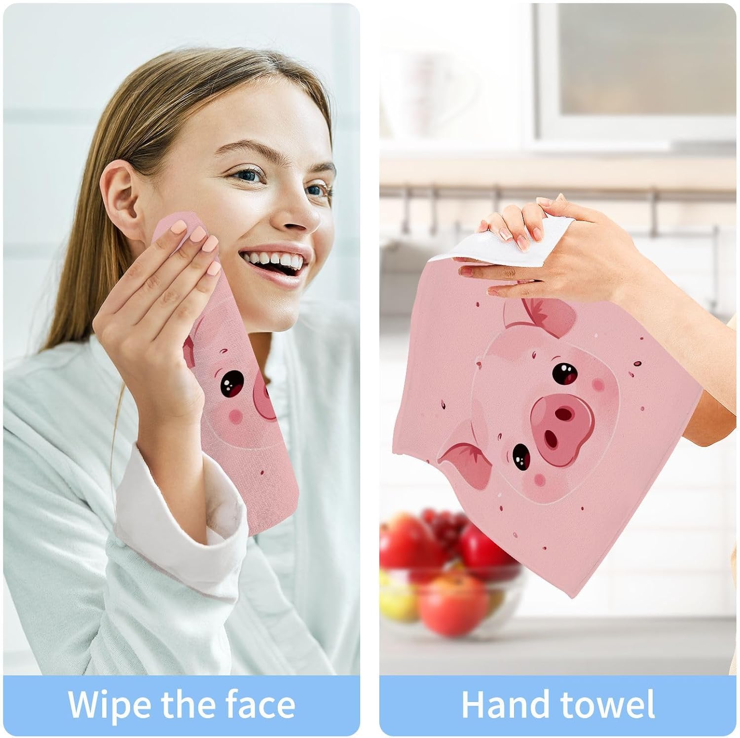 YettasBin Pink Pig Washcloth Set - Soft Absorbent Reusable for Home Travel