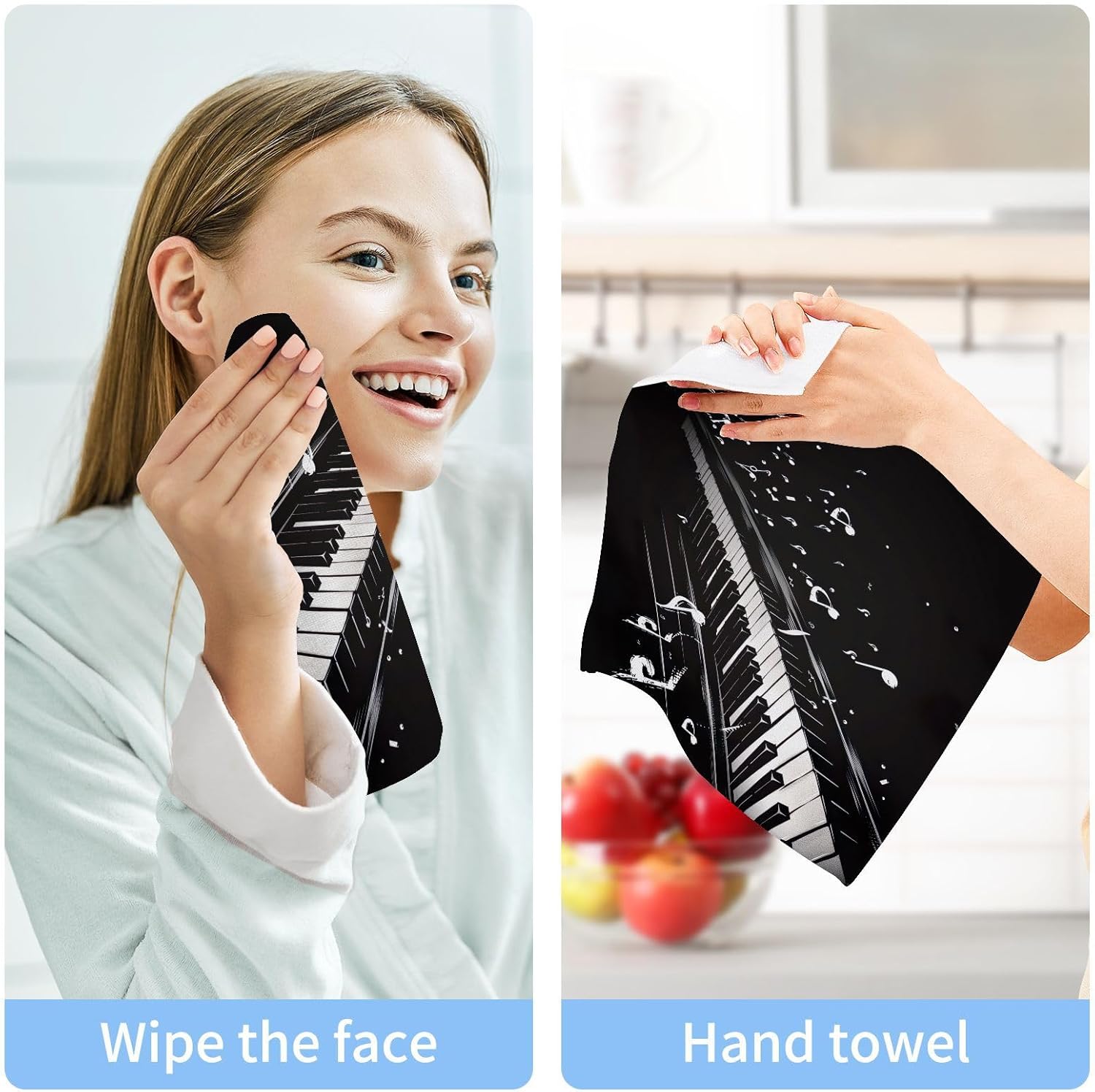 Yettasbin Piano Washcloths 2 Pack Soft Absorbent Towels