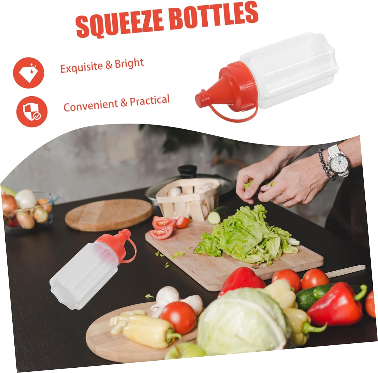 Set of 4 Condiment Squeeze Bottles for Salad Dressing and More