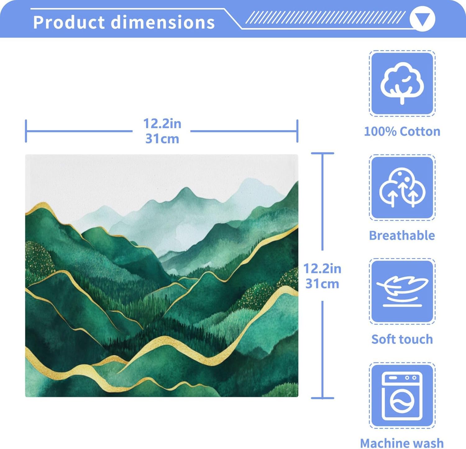 Xigua Green Mountains Washcloths Set of 2 12x12 Inch 1
