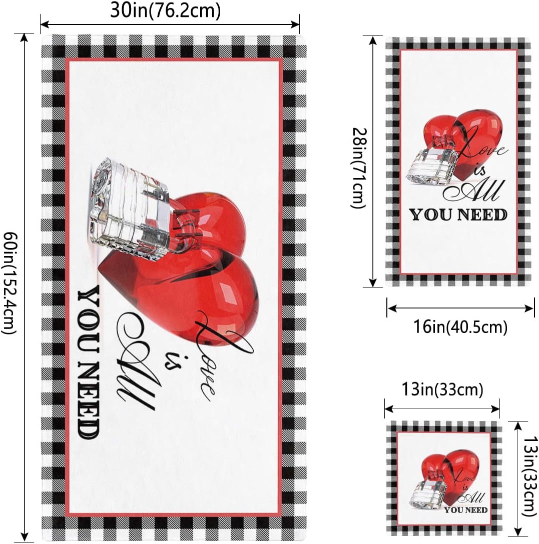 Multifunctional Valentines Bath Towels w Love Plaid Design