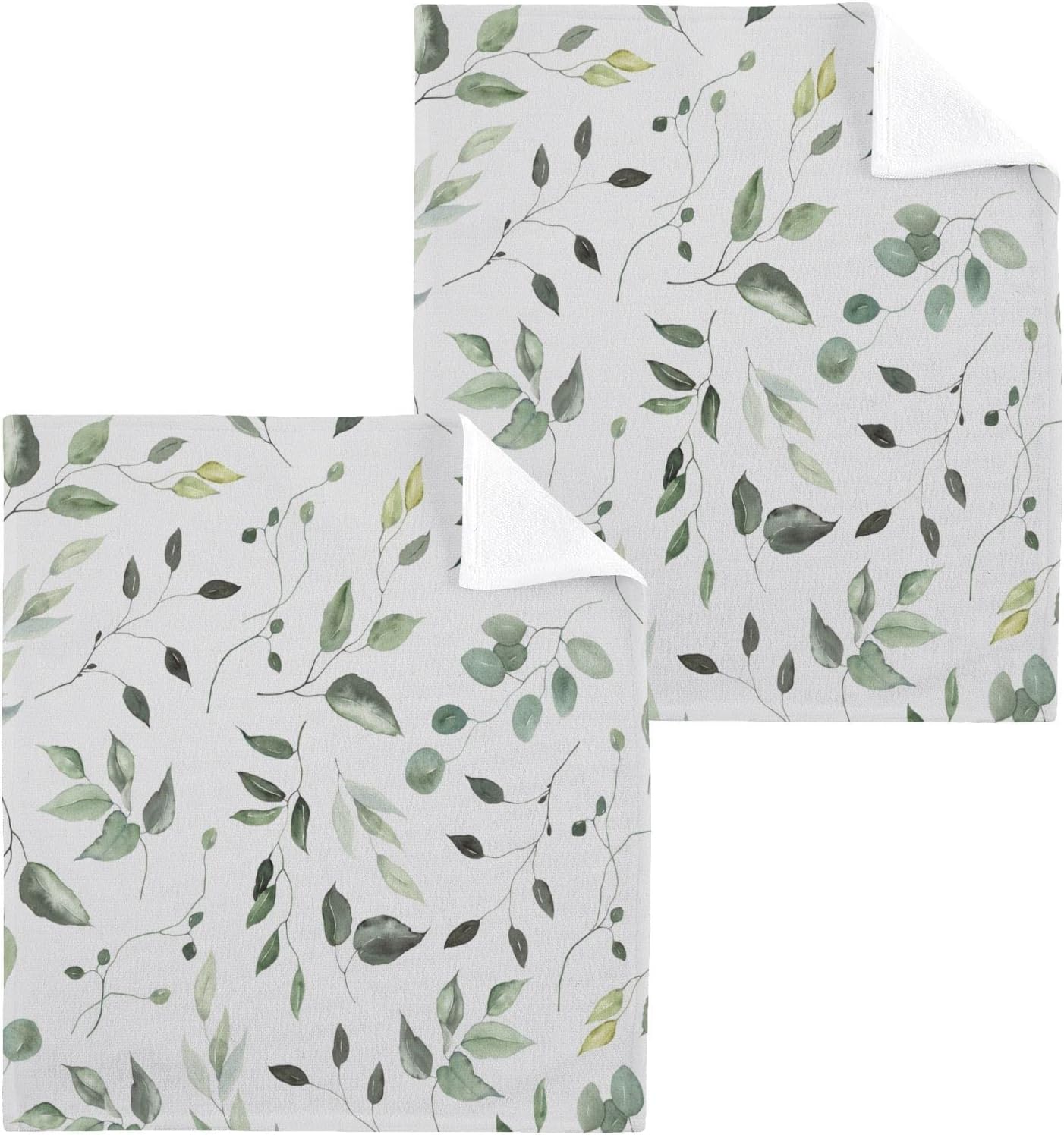 Kigai Green Leaves 12x12 Cotton Washcloth Set for Bathroom More