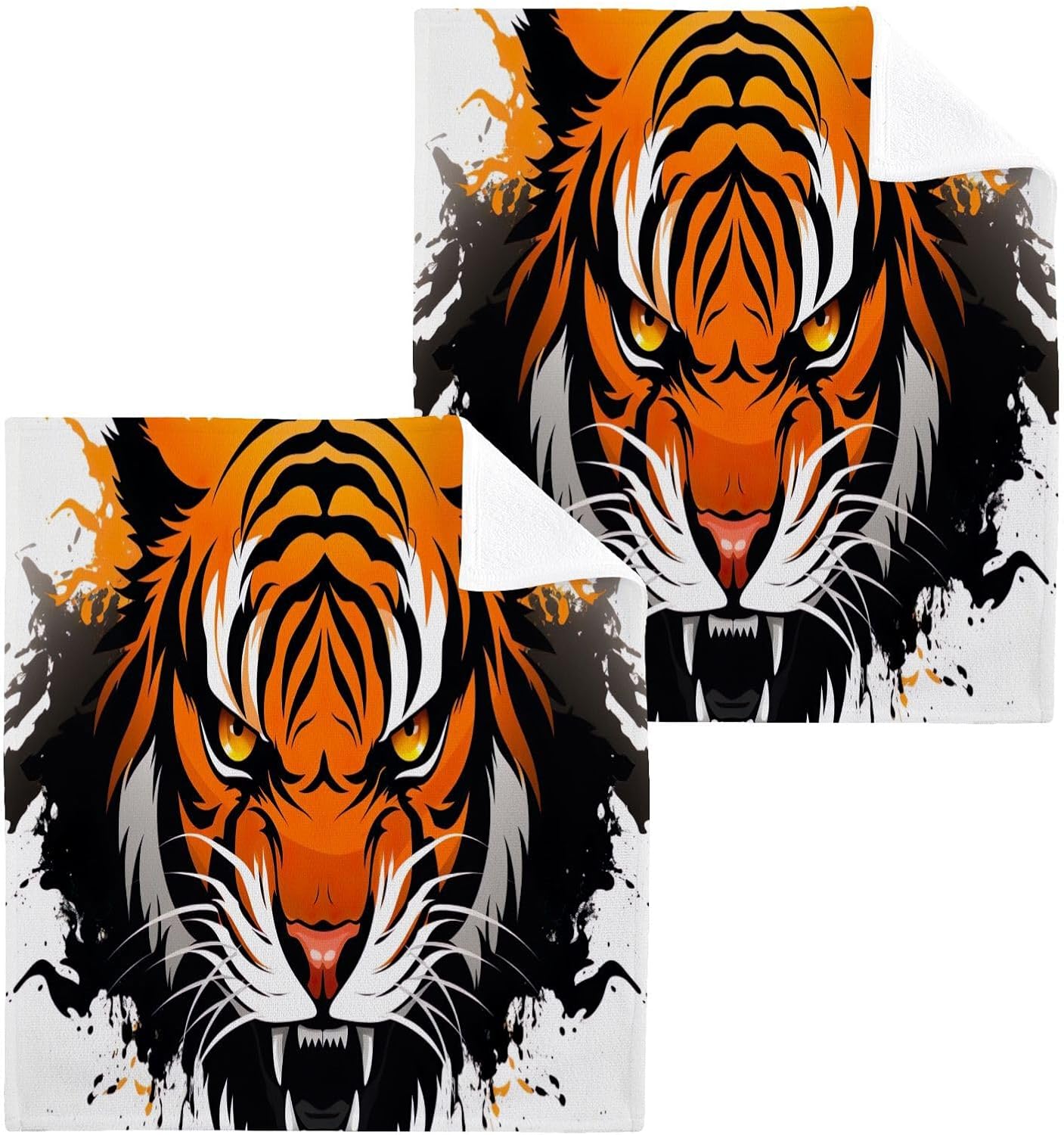 YETTASBIN - Tiger Face Towels Soft AbsorbentReusable Eco-Friendly Washcloth 12x12 inch
