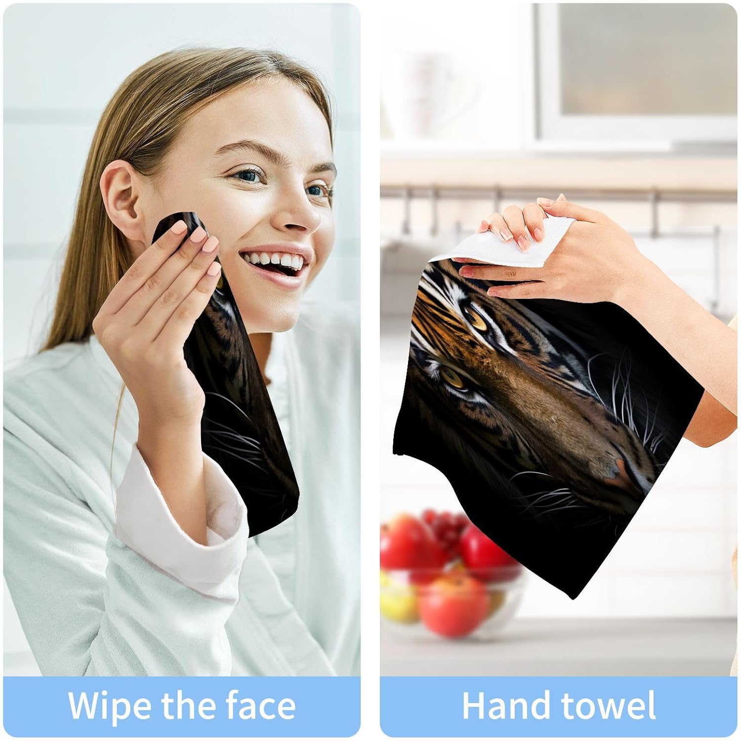 YETTASBIN Tiger Washcloths 2 Pack Soft Absorbent Towels
