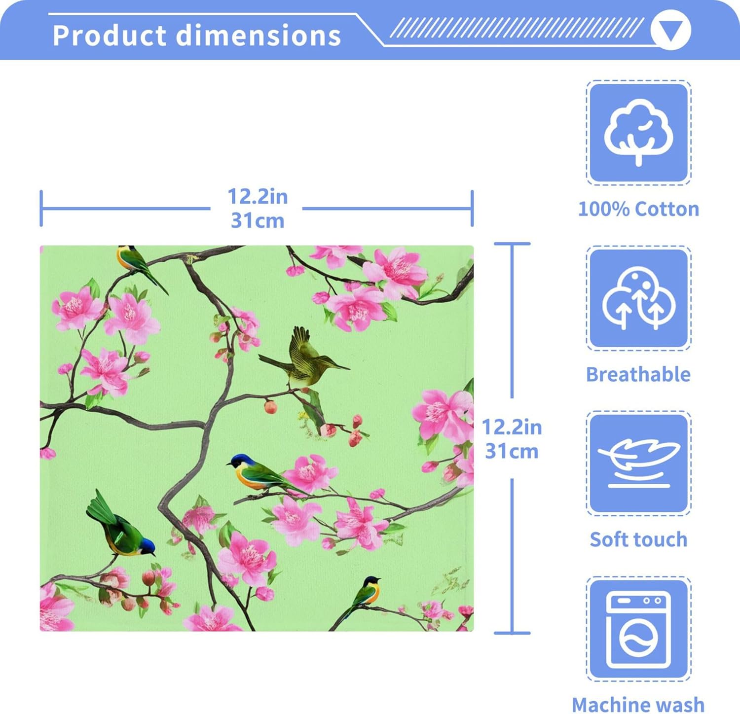 Bird-Shaped 12x12 Cotton Washcloths for Bathroom Gym and More