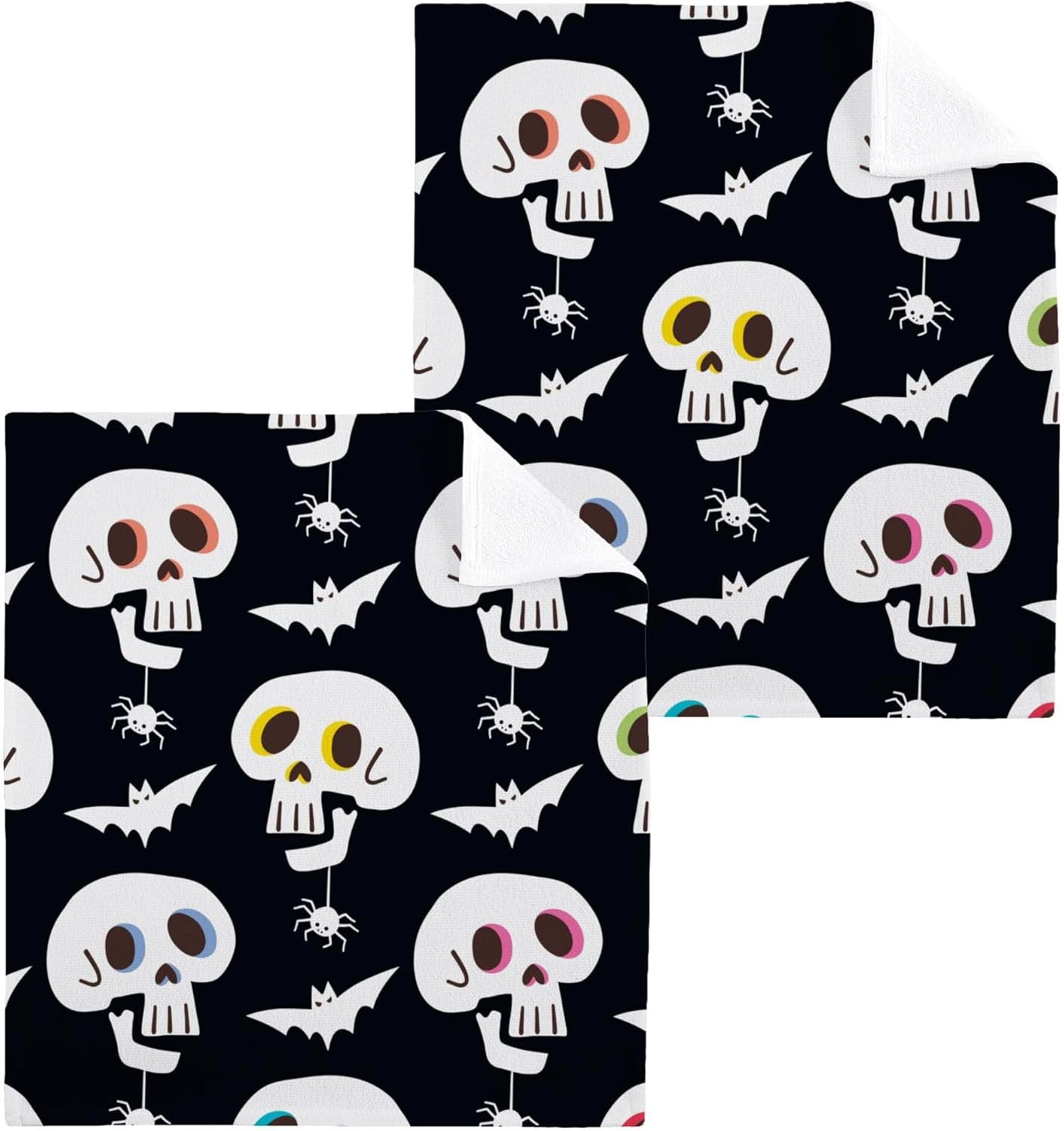 Xigua Halloween Skull Washcloth Set - Fast Durable Towels for Kitchen and Travel