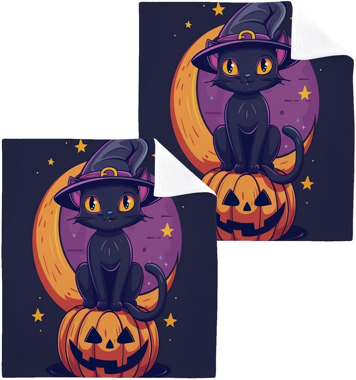 Halloween CAT Washcloth Set Spooky Soft Reusable for Kids Babies
