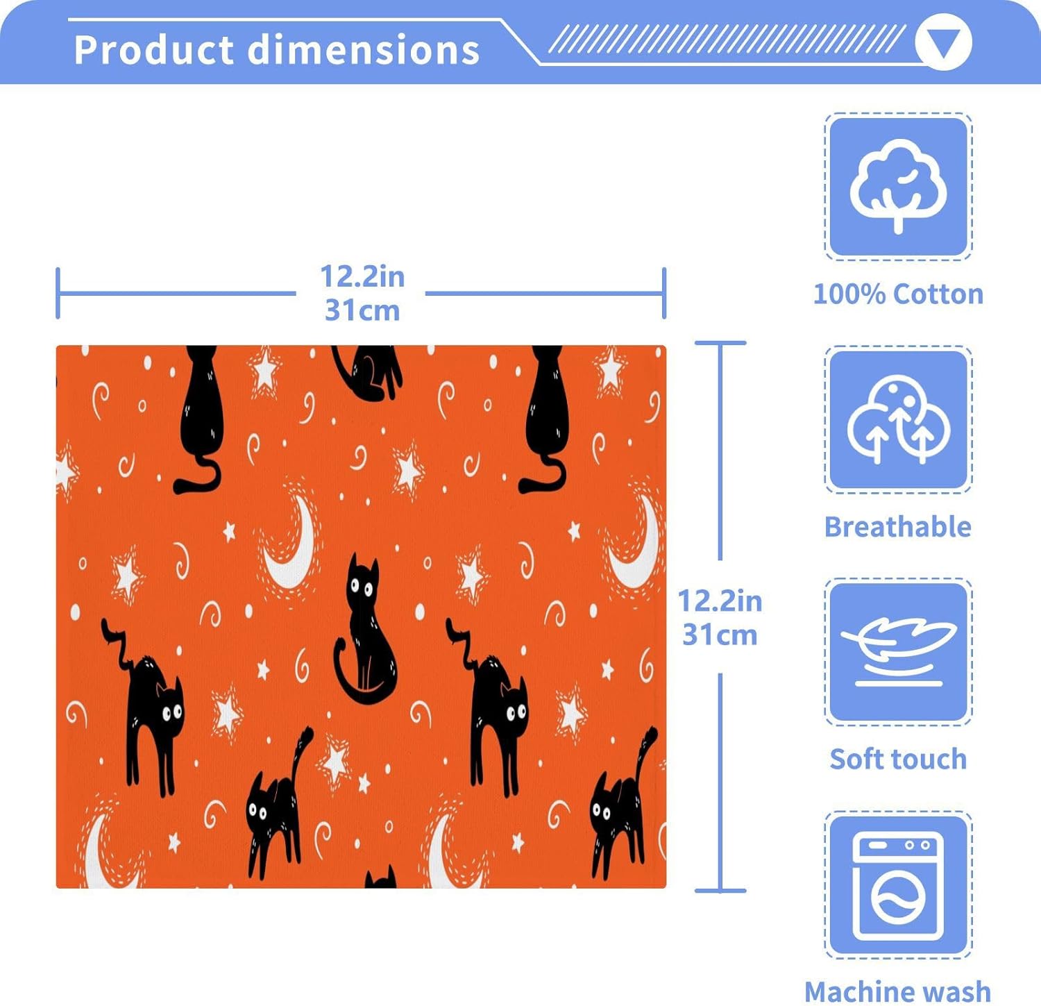 Pumpkin Cat Washcloth Set Halloween Washable Towels for Cats Kids