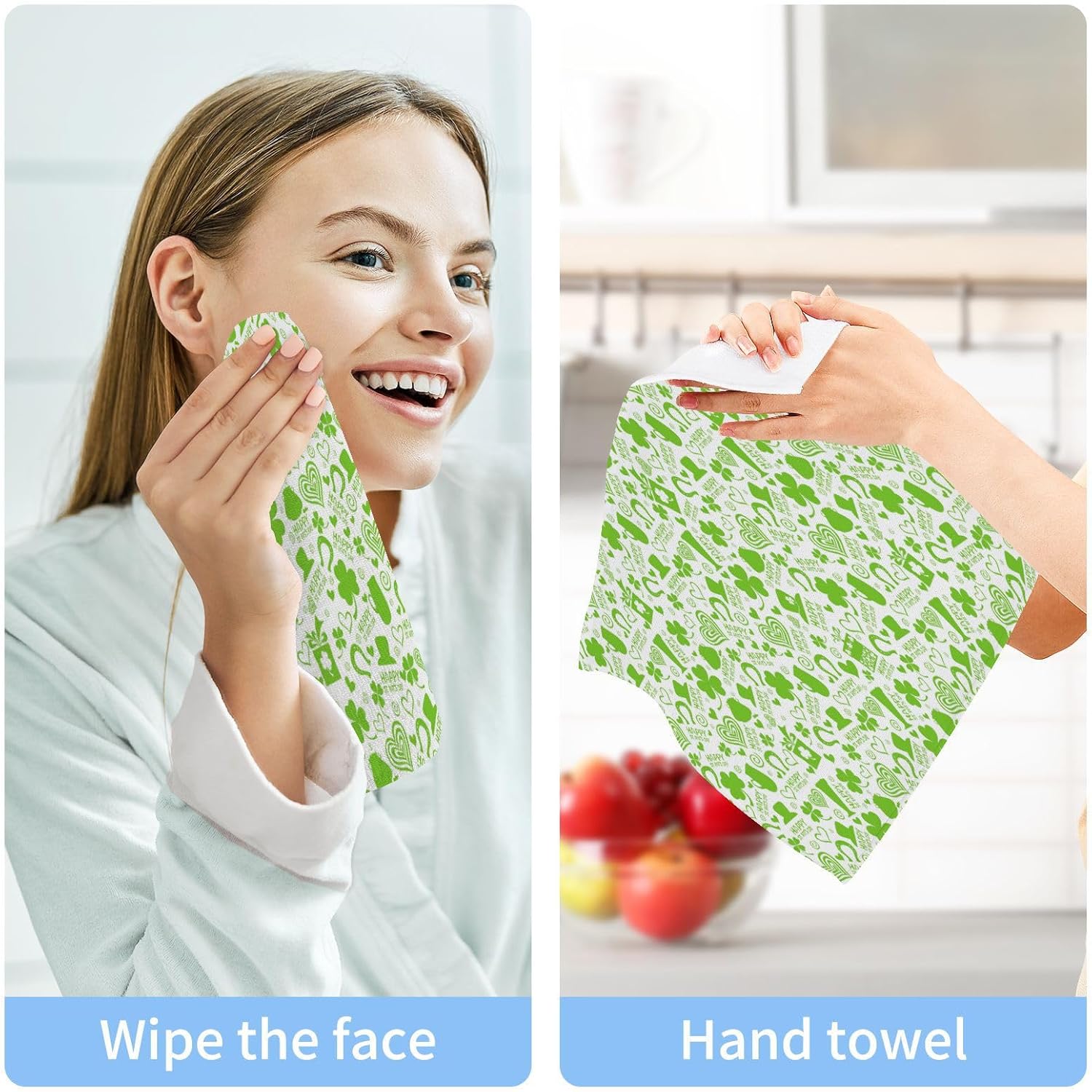 St Patricks Day Clover Washcloths Soft AbsorbentReusable Towels for Baby Adults
