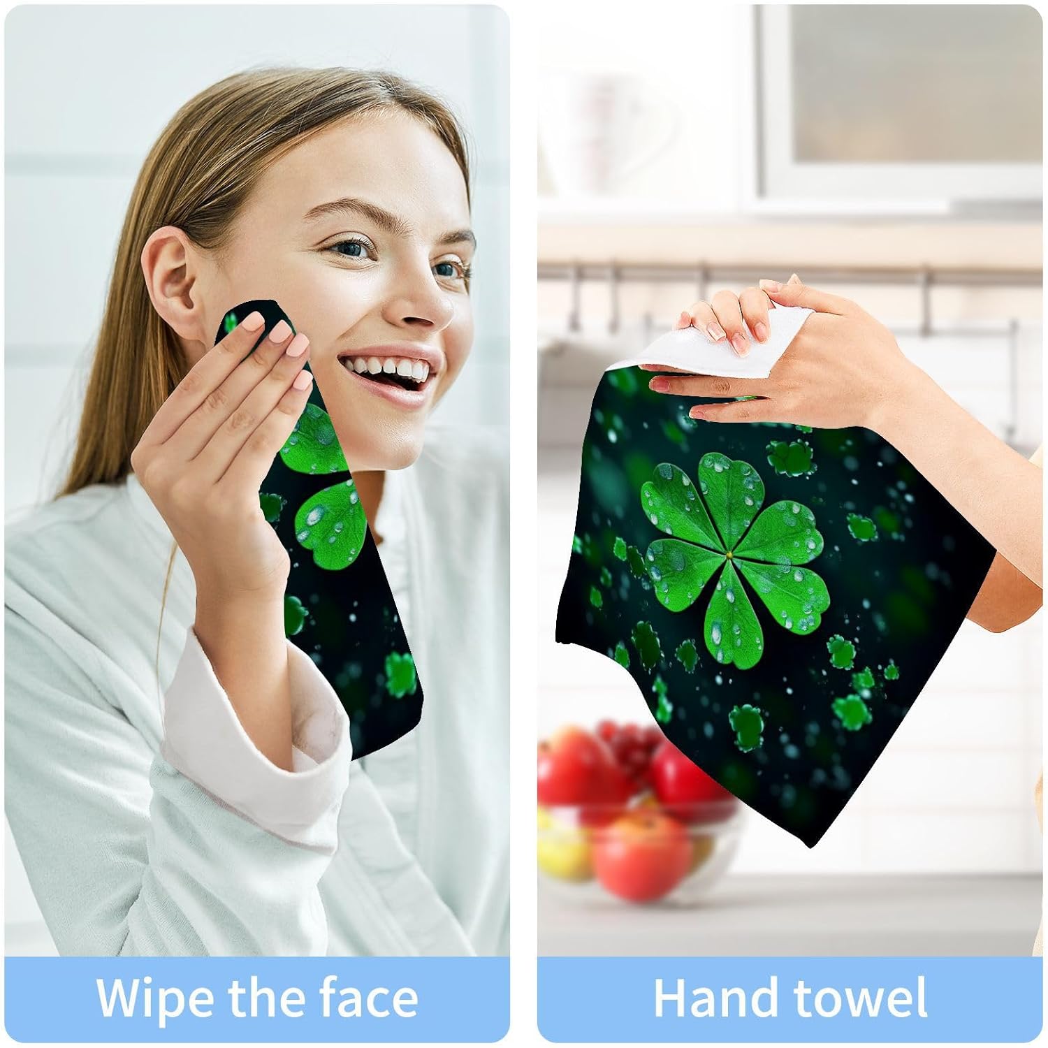 St Patricks Day Clover Washcloth Soft Reusable 12x12 inch
