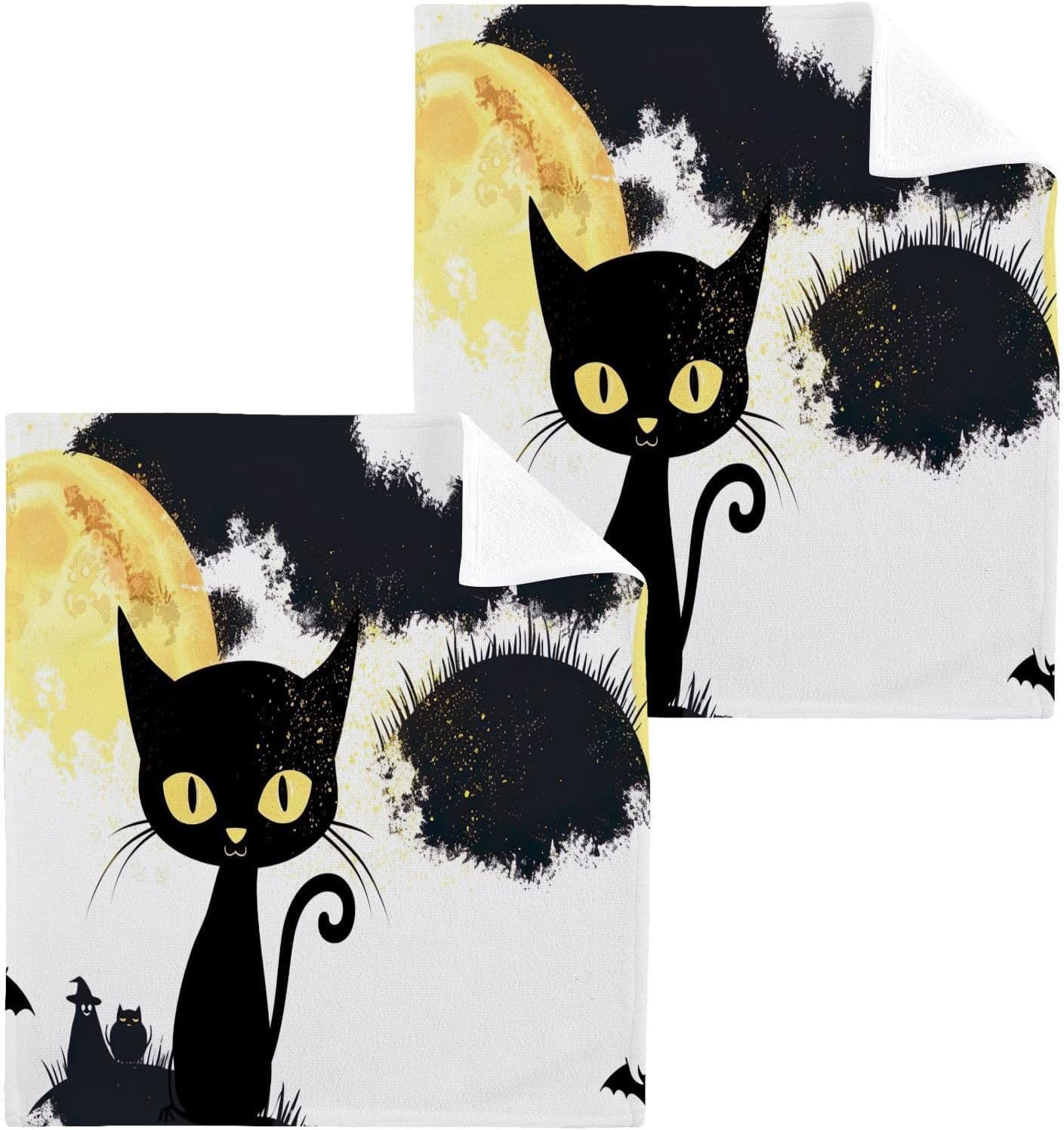 Spooky Halloween Cat Washcloth Set - Soft Absorbent Reusable Fingertip Towels