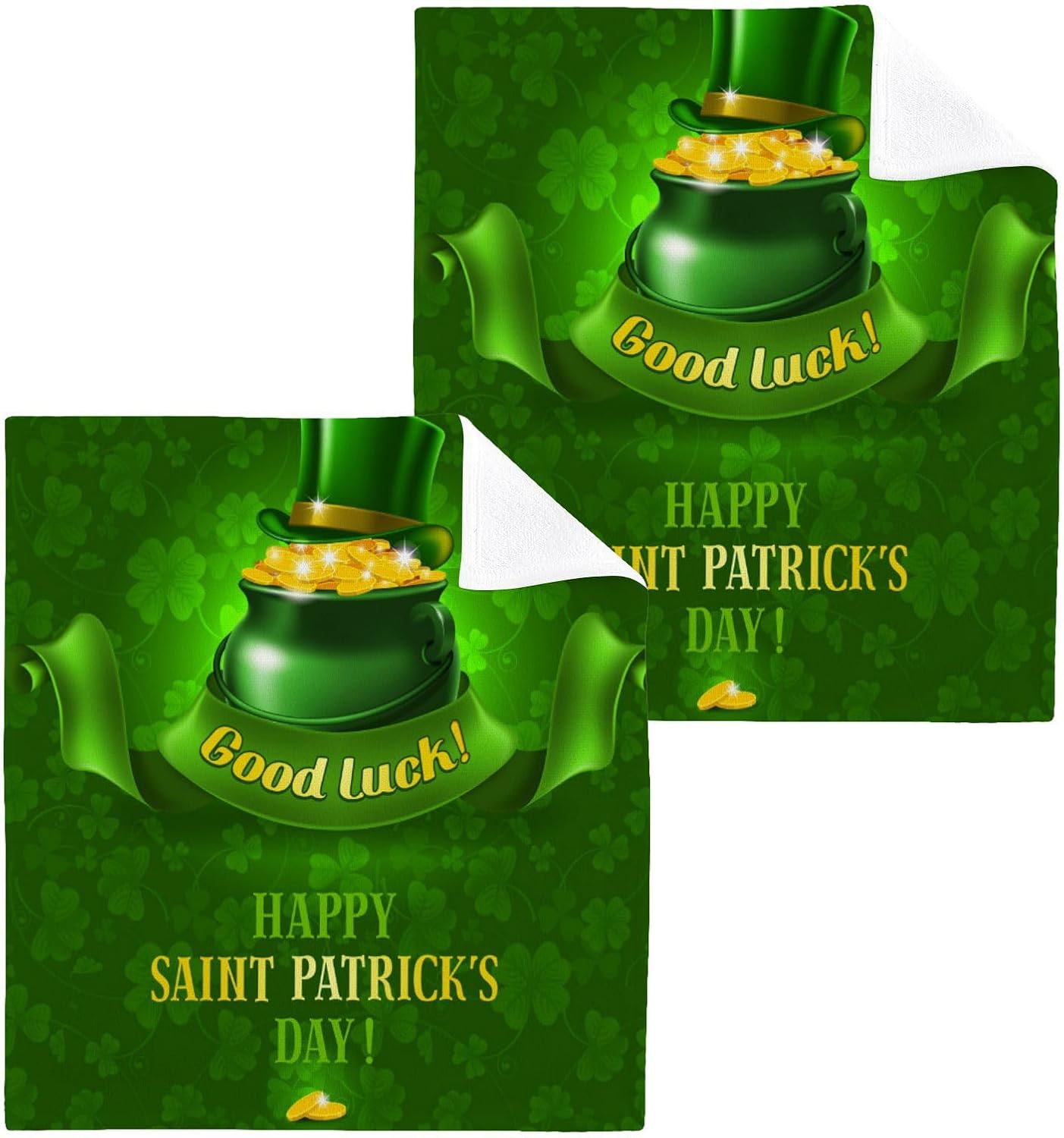 St Patricks Day Clover Washcloth Set
