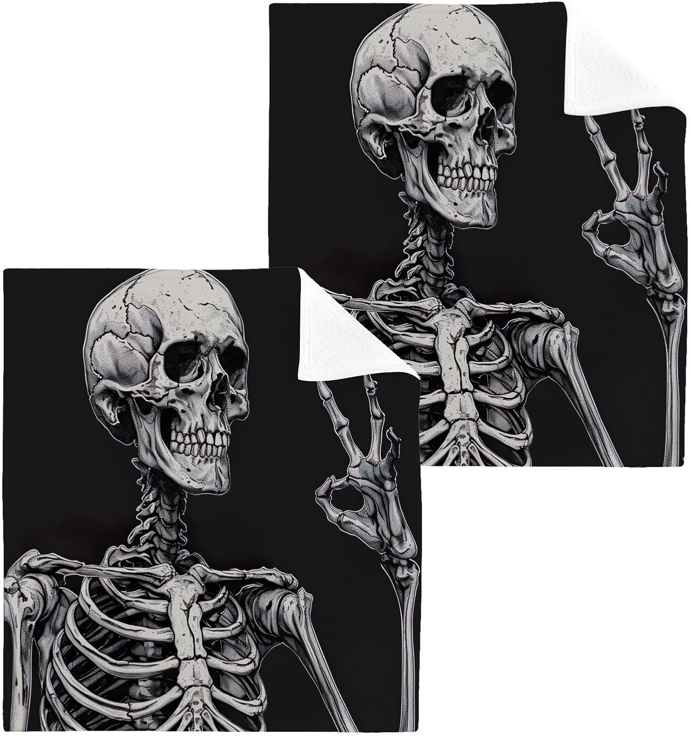 YETTASBIN Skeleton Washcloths 2 Pack Soft Absorbent Face Towels