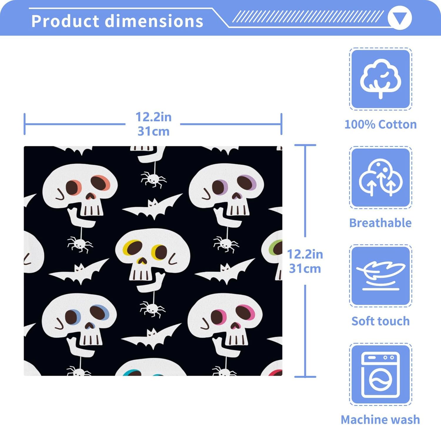 Xigua Halloween Skull Washcloth Set - Fast Durable Towels for Kitchen and Travel