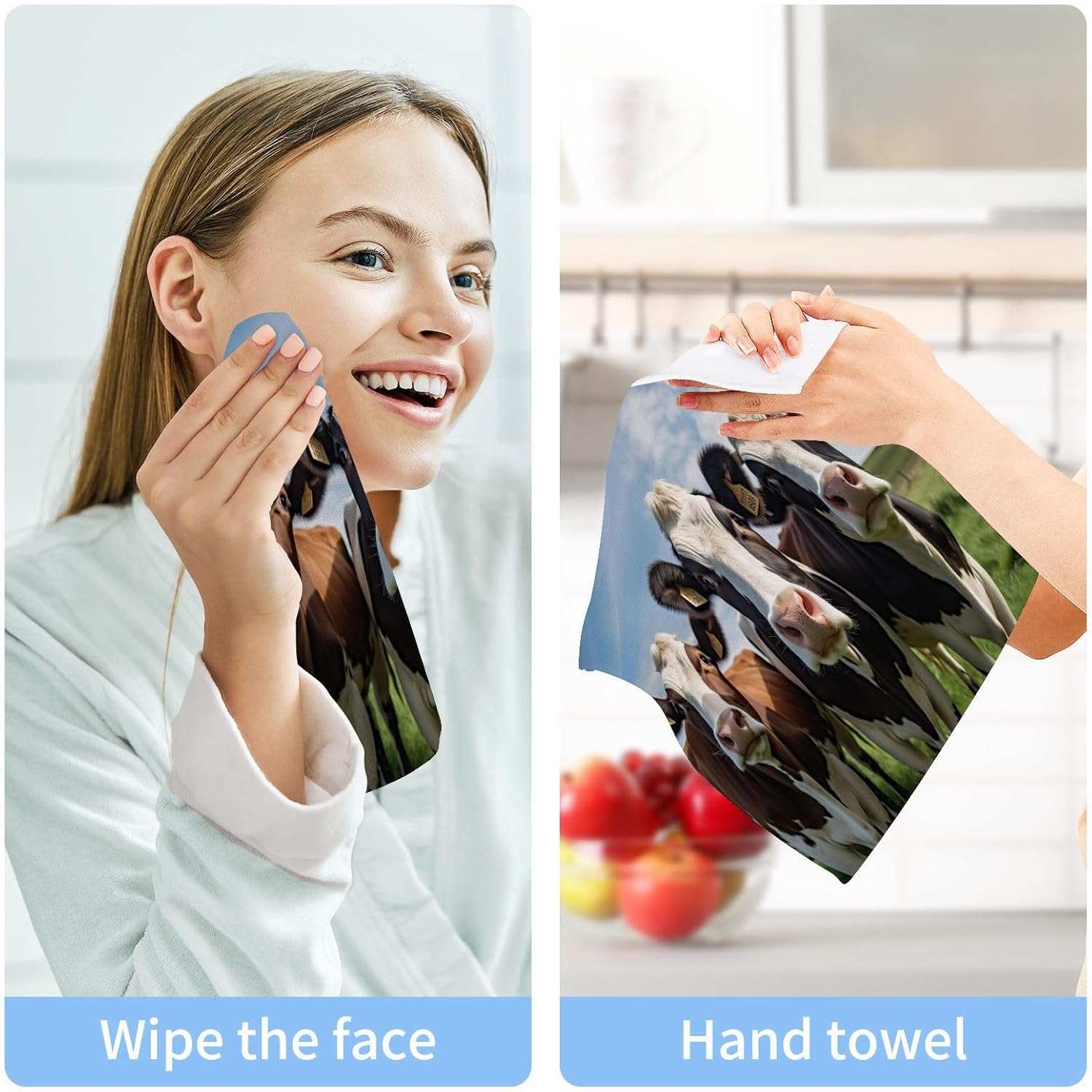 YETTASBIN Cow Washcloths 2 Pack Soft Absorbent Cotton Towels