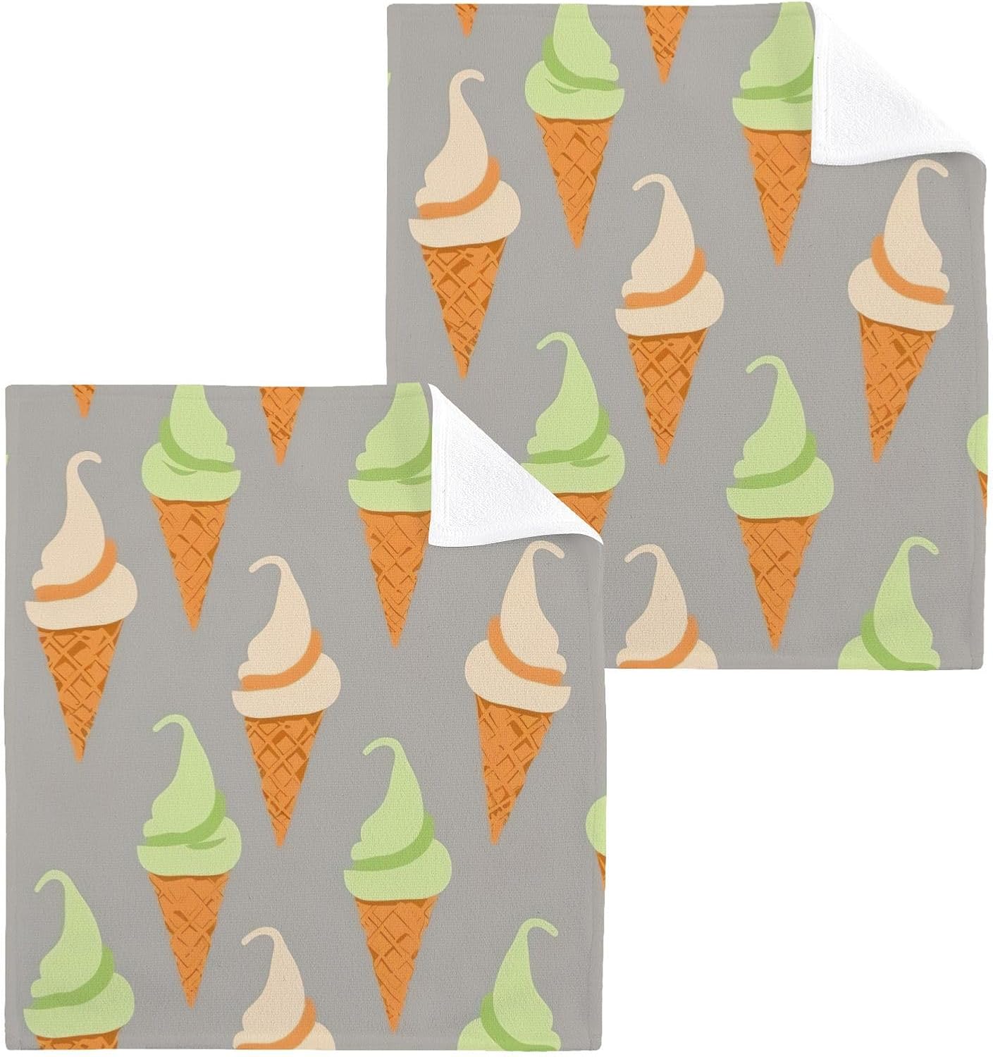 Chunky Ice Cream Cone Washcloth 2-Pack Soft Reusable