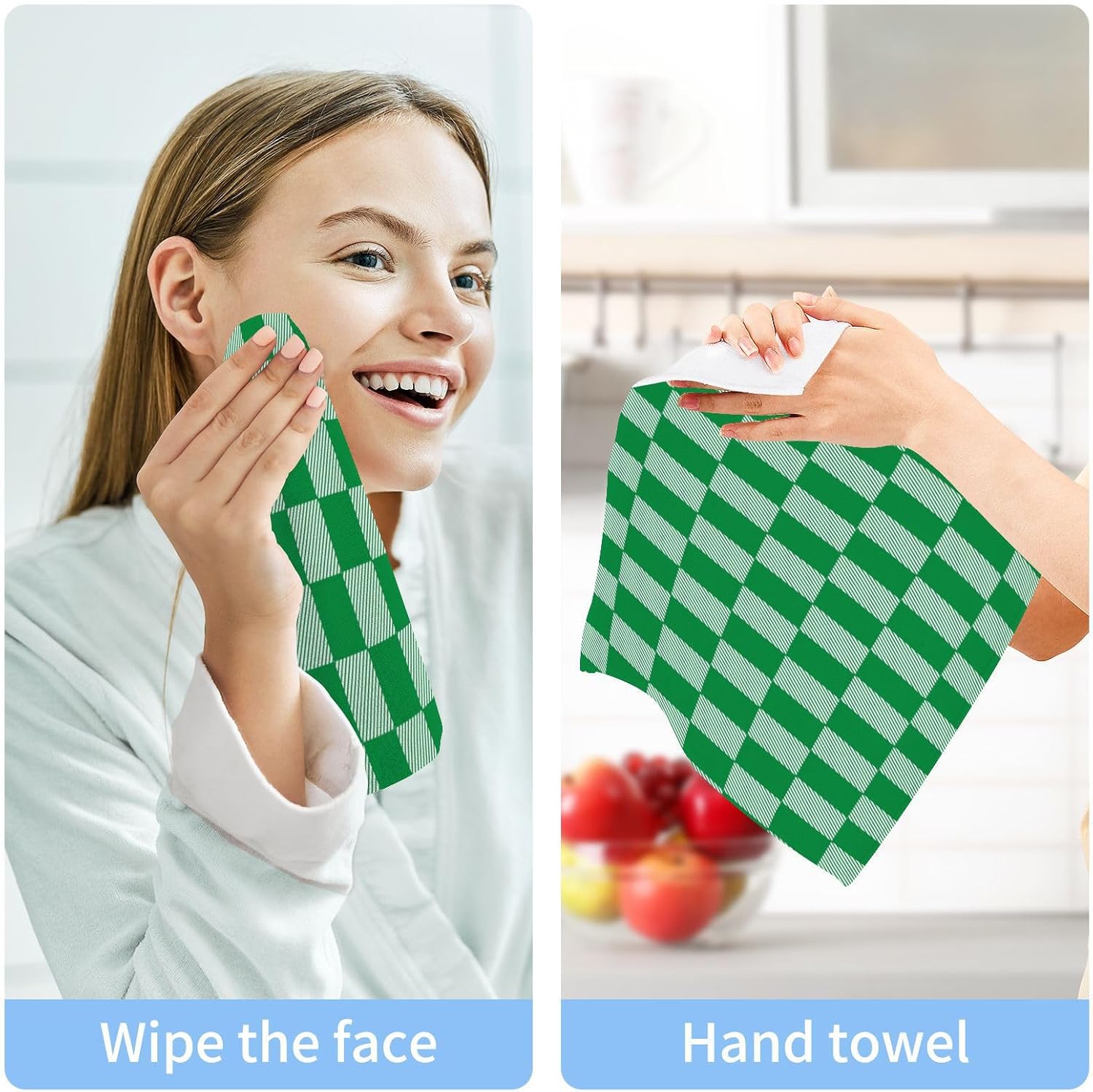 St Patricks Day Plaid 12x12 Washcloth Set - Soft Reusable