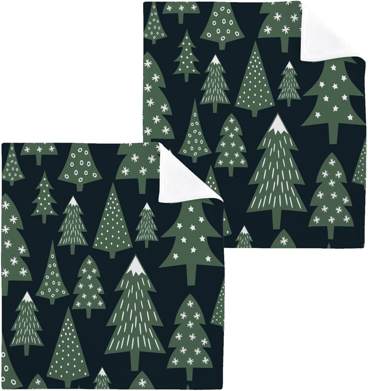 Xigua Christmas Tree Washcloth Set 2-12x12 Fast Drying Ultra Soft Machine Washable