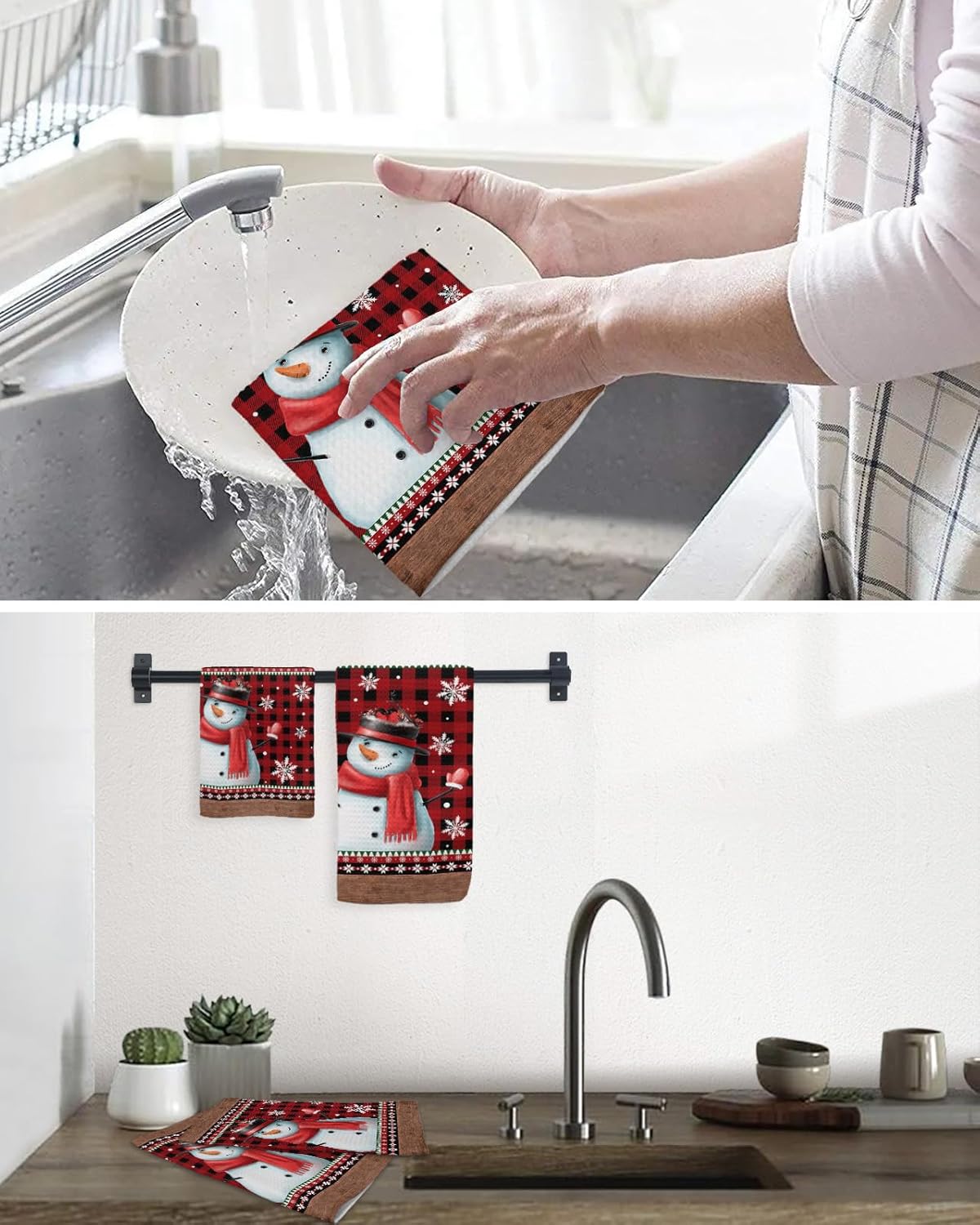 Christmas Snowman Waffle Towels Set of 2