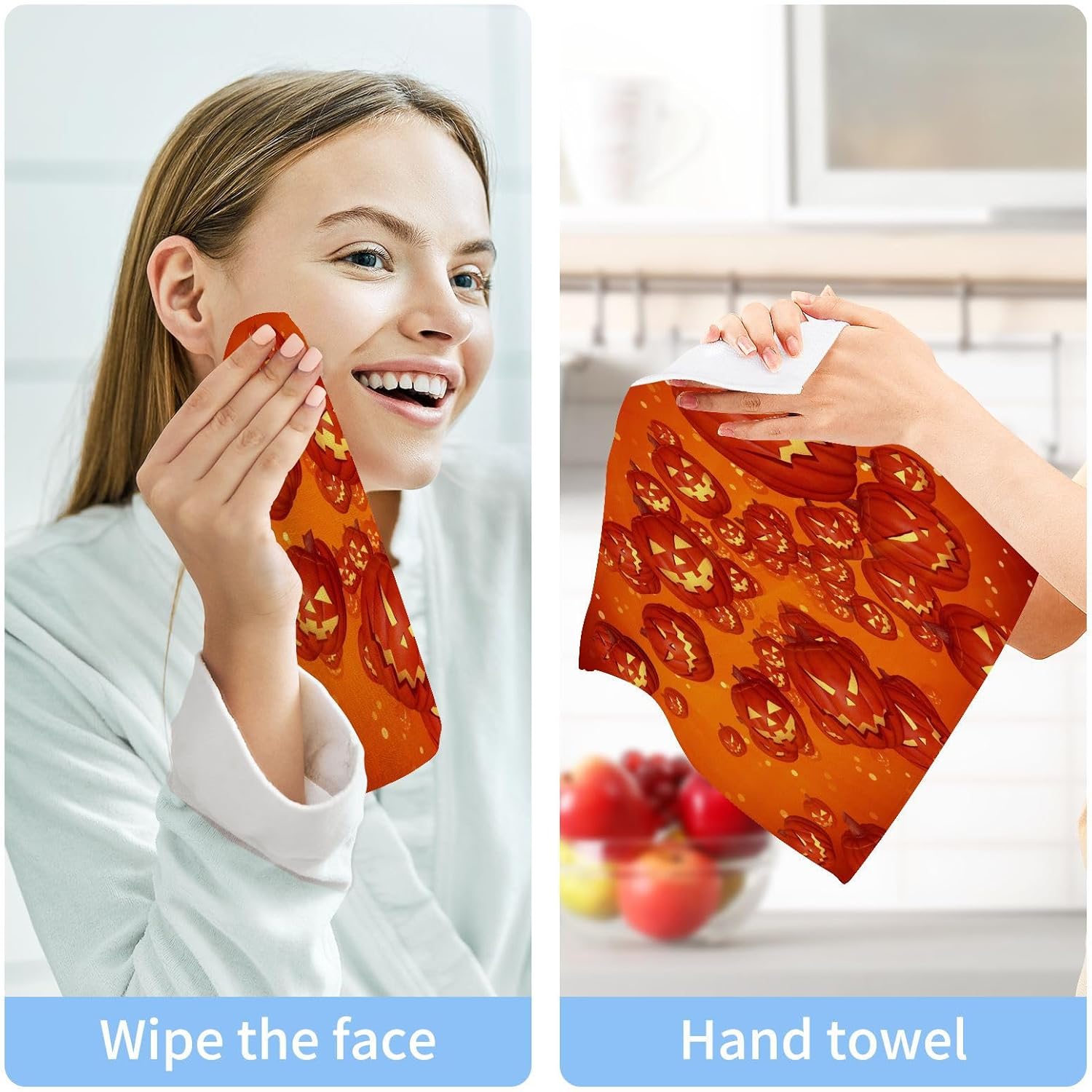 Halloween Pumpkin Washcloths Soft Reusable Durable for Babies Adults