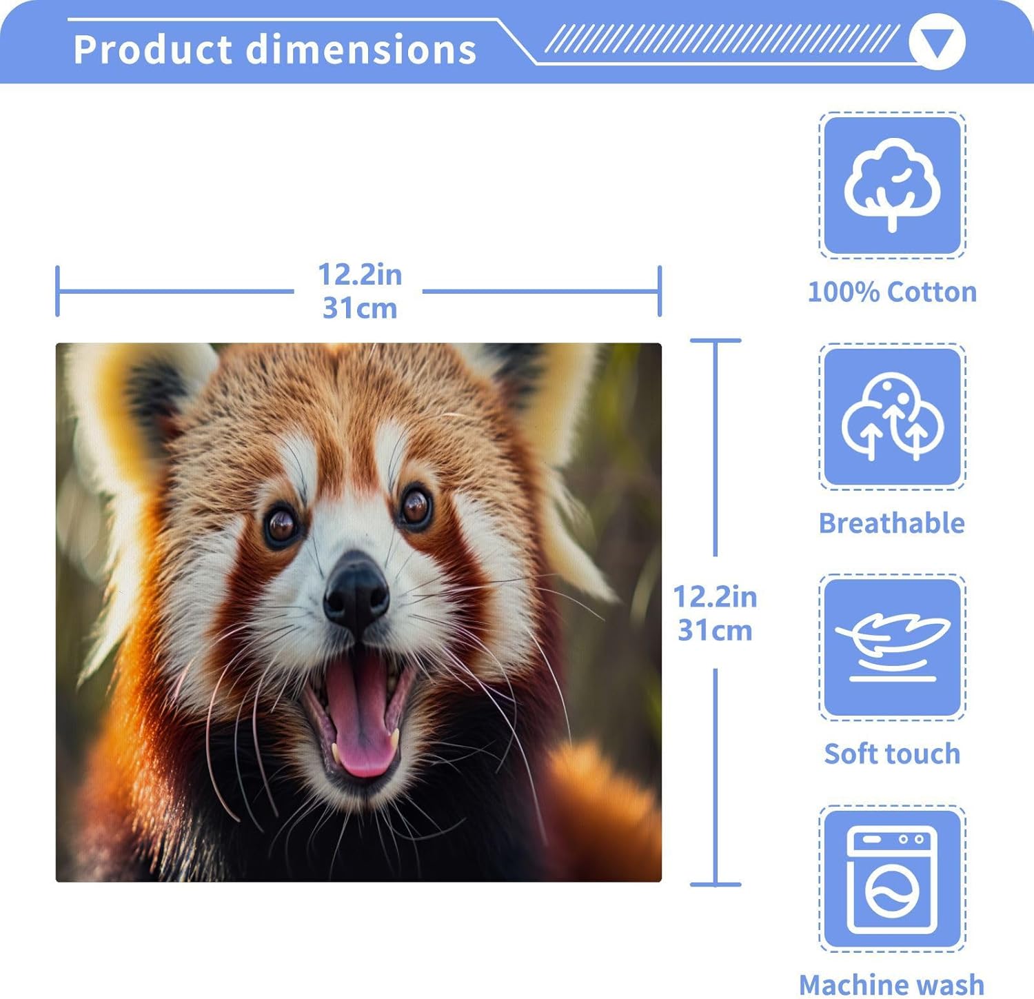 Red Panda Washcloth 2-Pack 12x12 Soft Cotton Baby Reusable