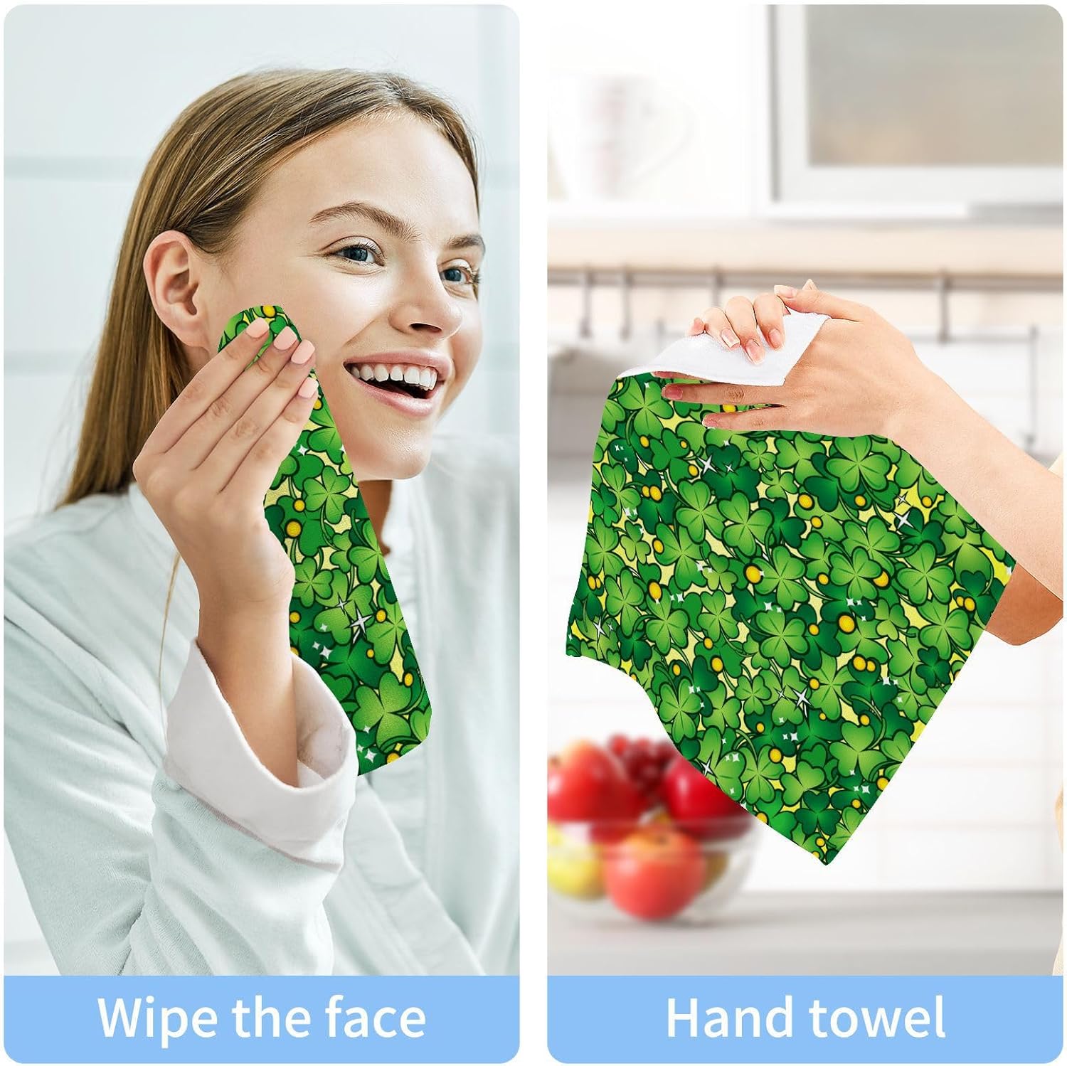St Patricks Day Shamrock Soft Absorbent Washcloth Set of 2