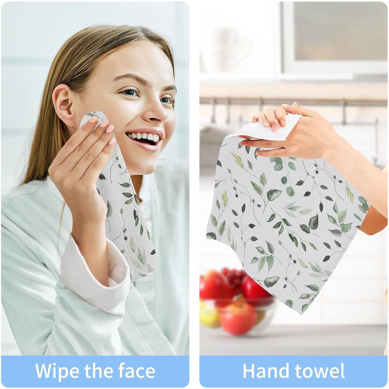 Kigai Green Leaves 12x12 Cotton Washcloth Set for Bathroom More