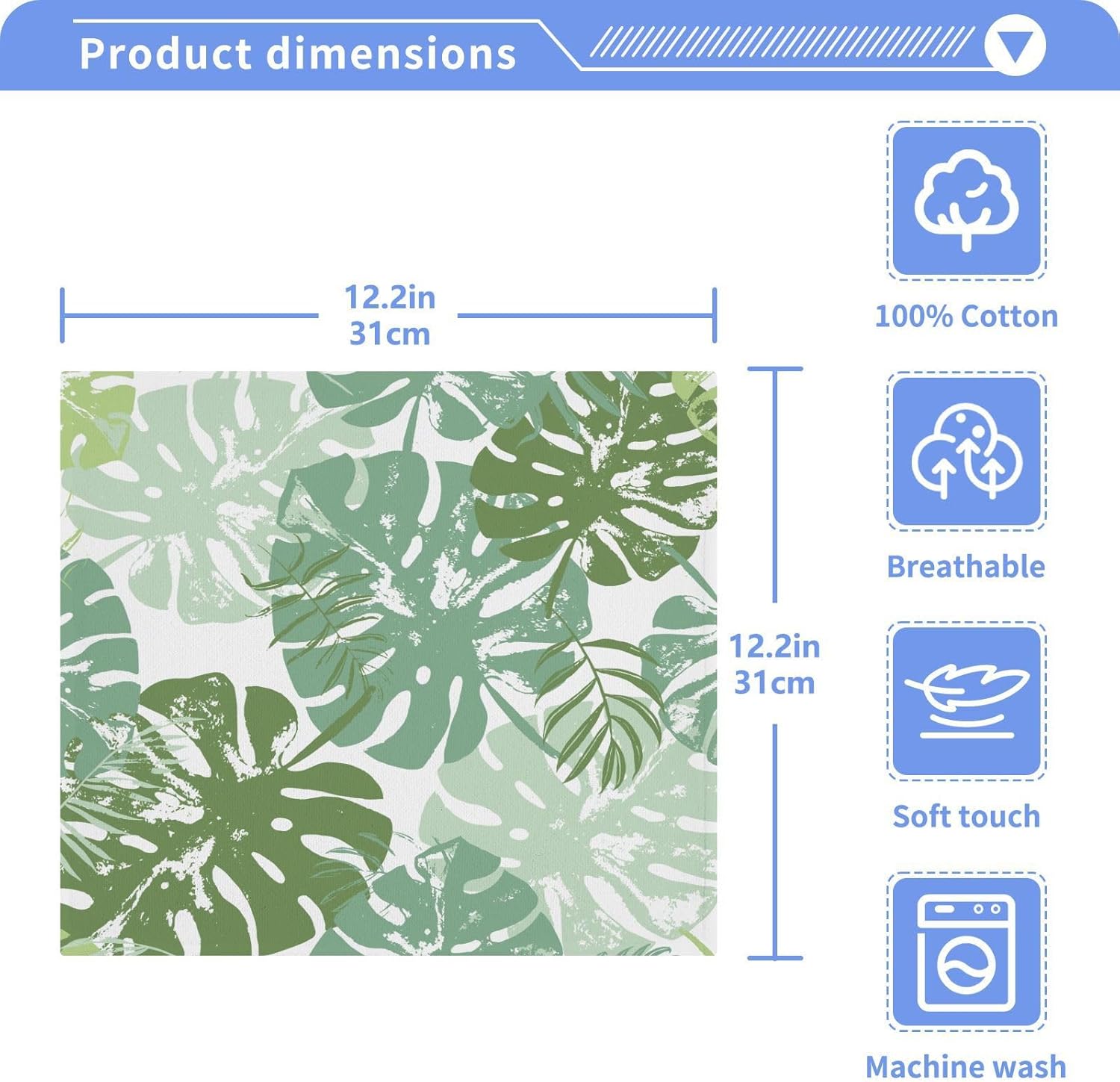 Burbuja Green Palm Leaves 100 Cotton Washcloth Set