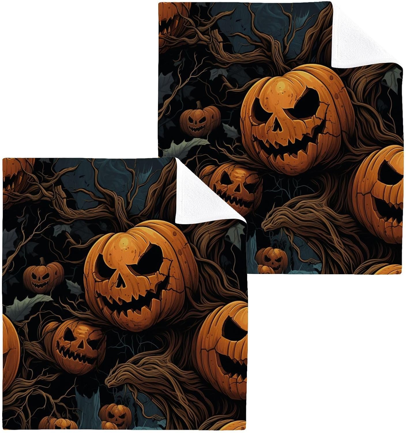 YETTASBIN Halloween Pumpkin Washcloths 2 Pack
