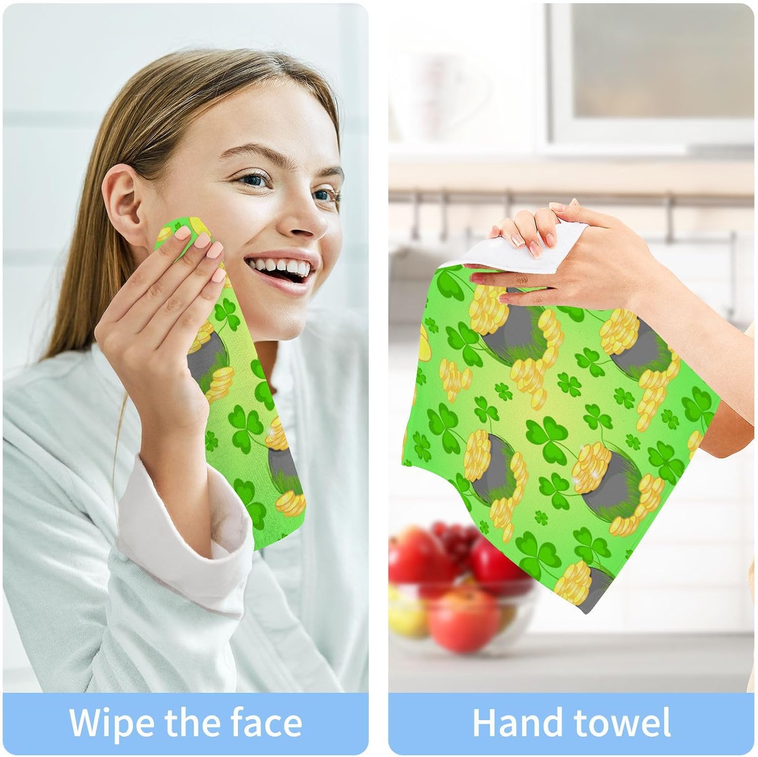 St Patricks Day Shamrock Washcloth Set Soft Cotton Face Towels