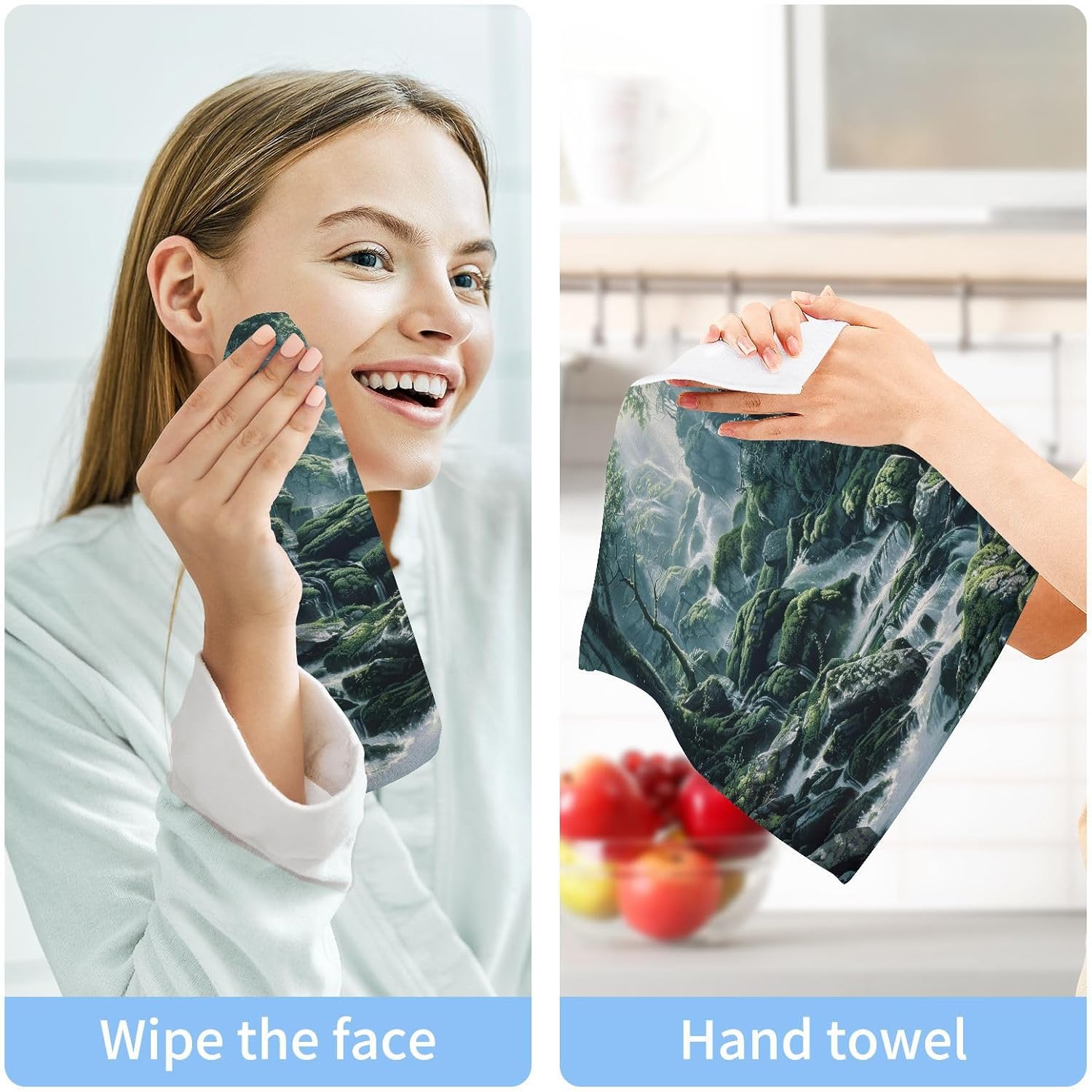 YETTASBIN Forest Washcloths 2 Pack - Soft Absorbent Cotton Face Towels