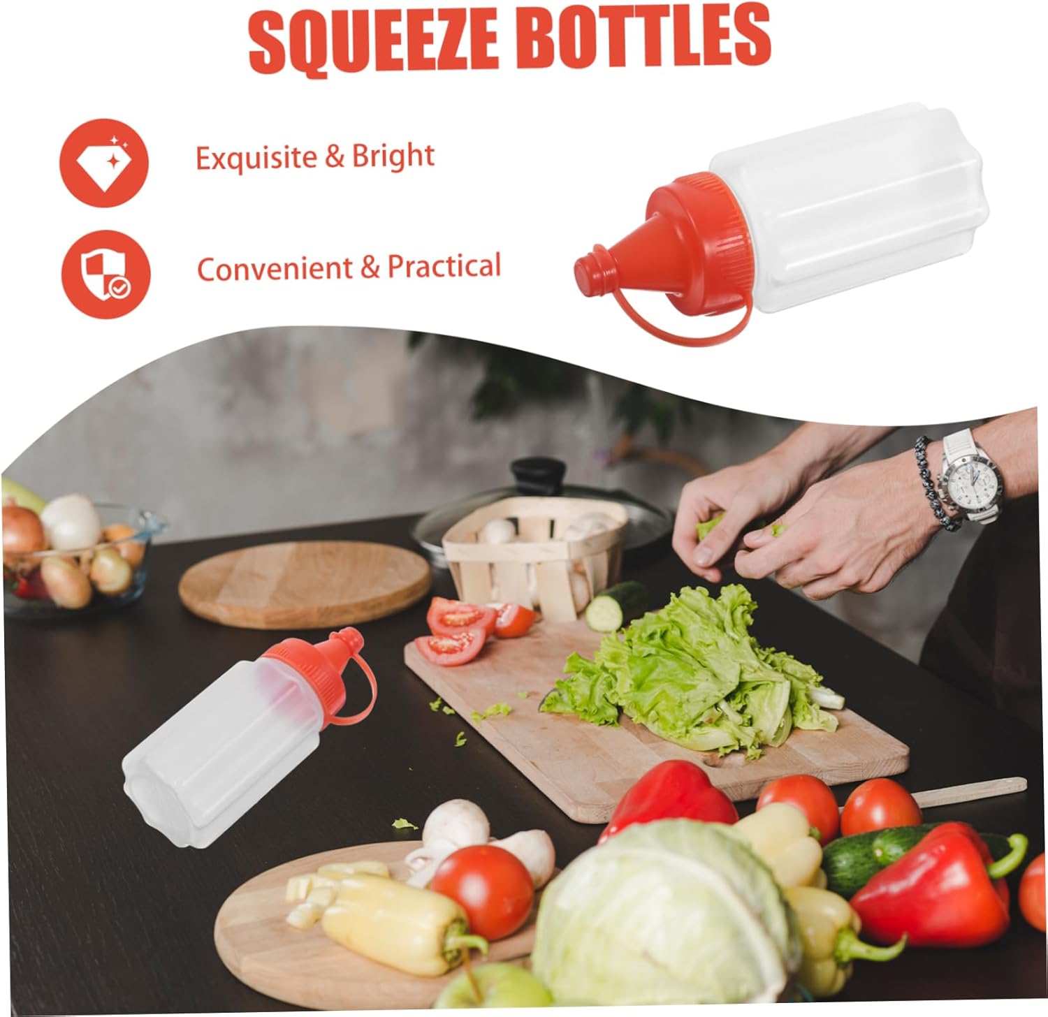 Luxshiny 4-Piece Reusable Squeeze Bottles for Condiments Kitchen Gadget